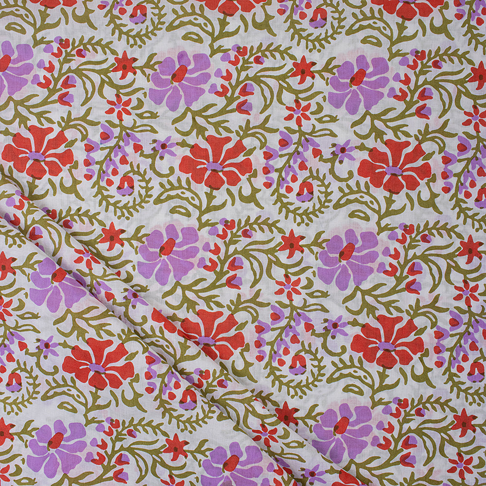 Multicolor Floral Hand Block Printed Organic Cotton Fabric