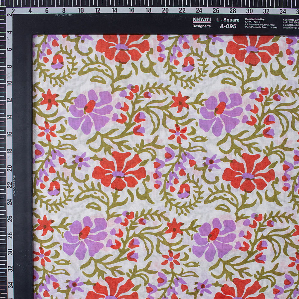 Multicolor Floral Hand Block Printed Organic Cotton Fabric