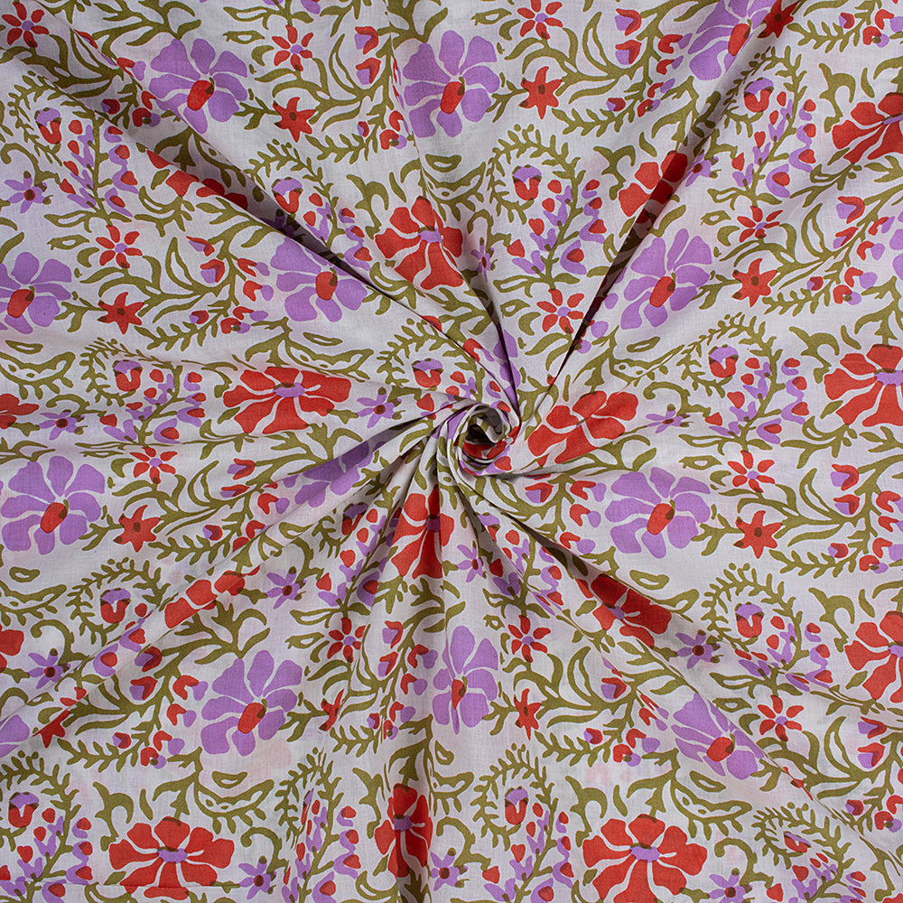 Multicolor Floral Hand Block Printed Organic Cotton Fabric