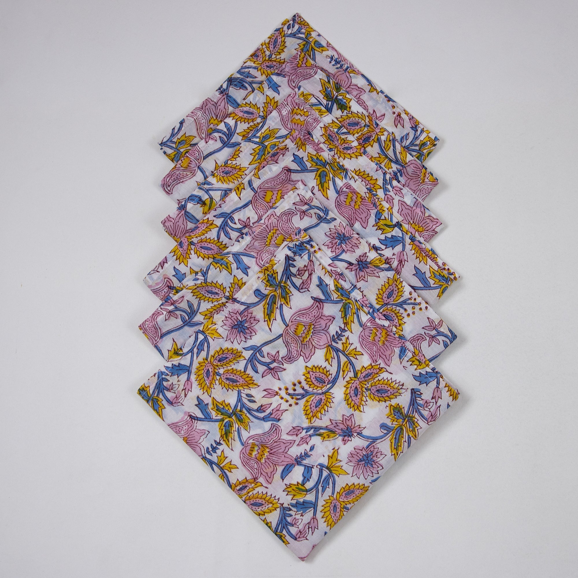Multicolor Floral Indian Block Printed Cotton Dinner Napkins