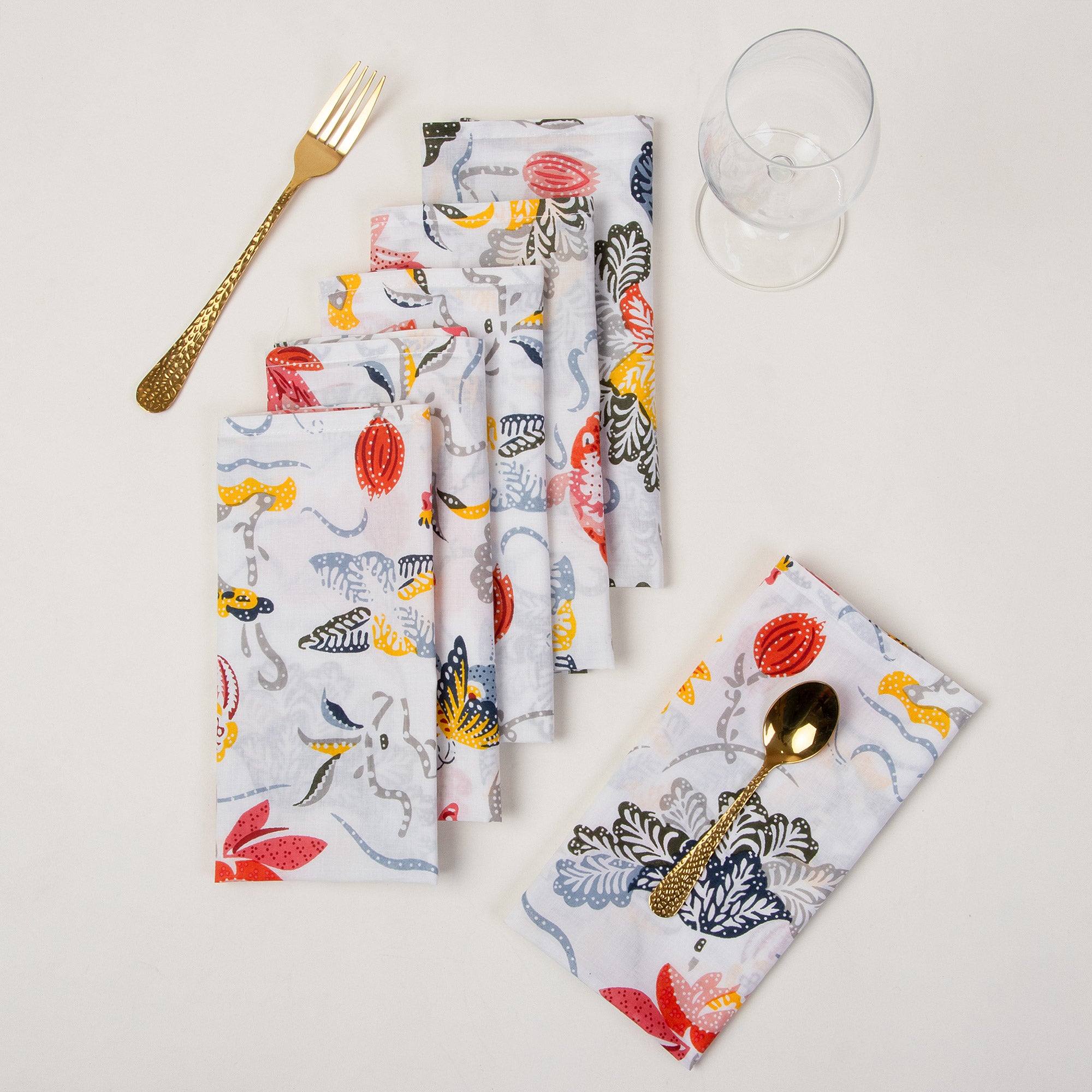 Multicolor Floral Indian Pure Cotton Printed Table Napkin Cloth