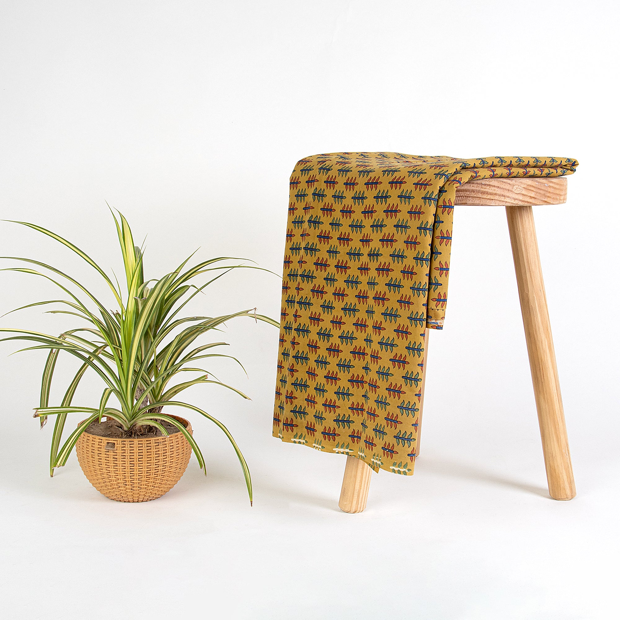 Multicolor Leaf Yellow Dabu Fabric