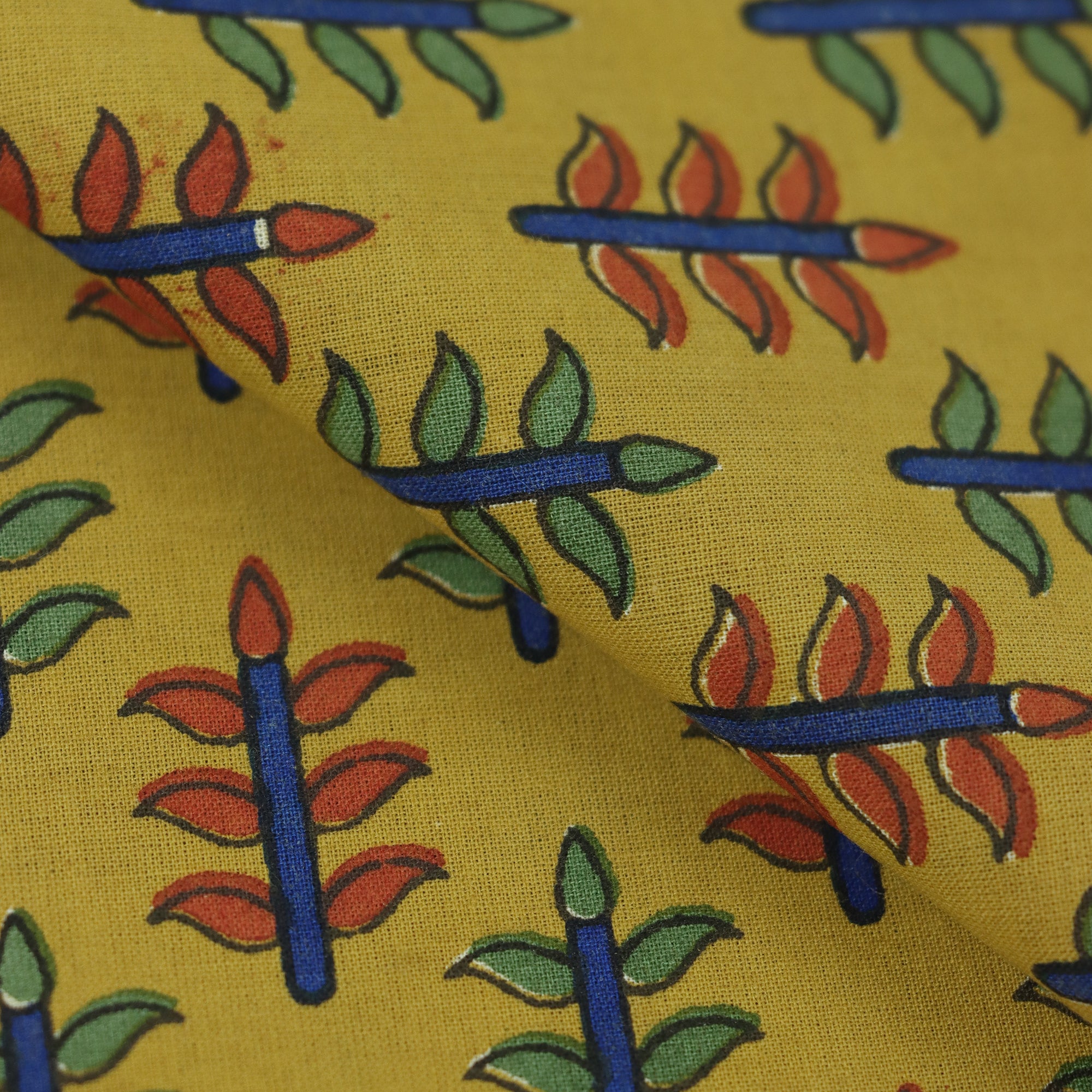 Multicolor Leaf Yellow Dabu Fabric
