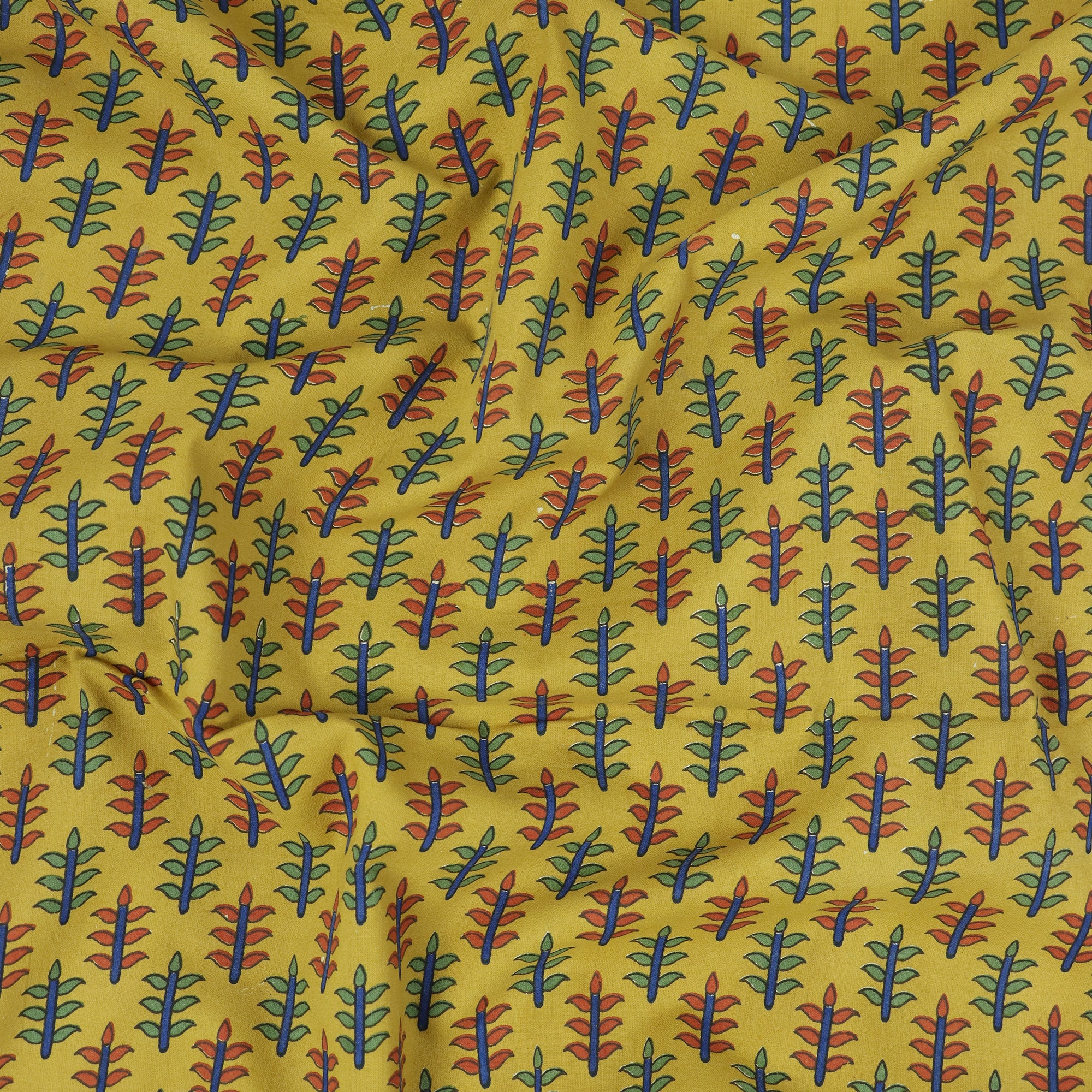 Multicolor Leaf Yellow Dabu Fabric