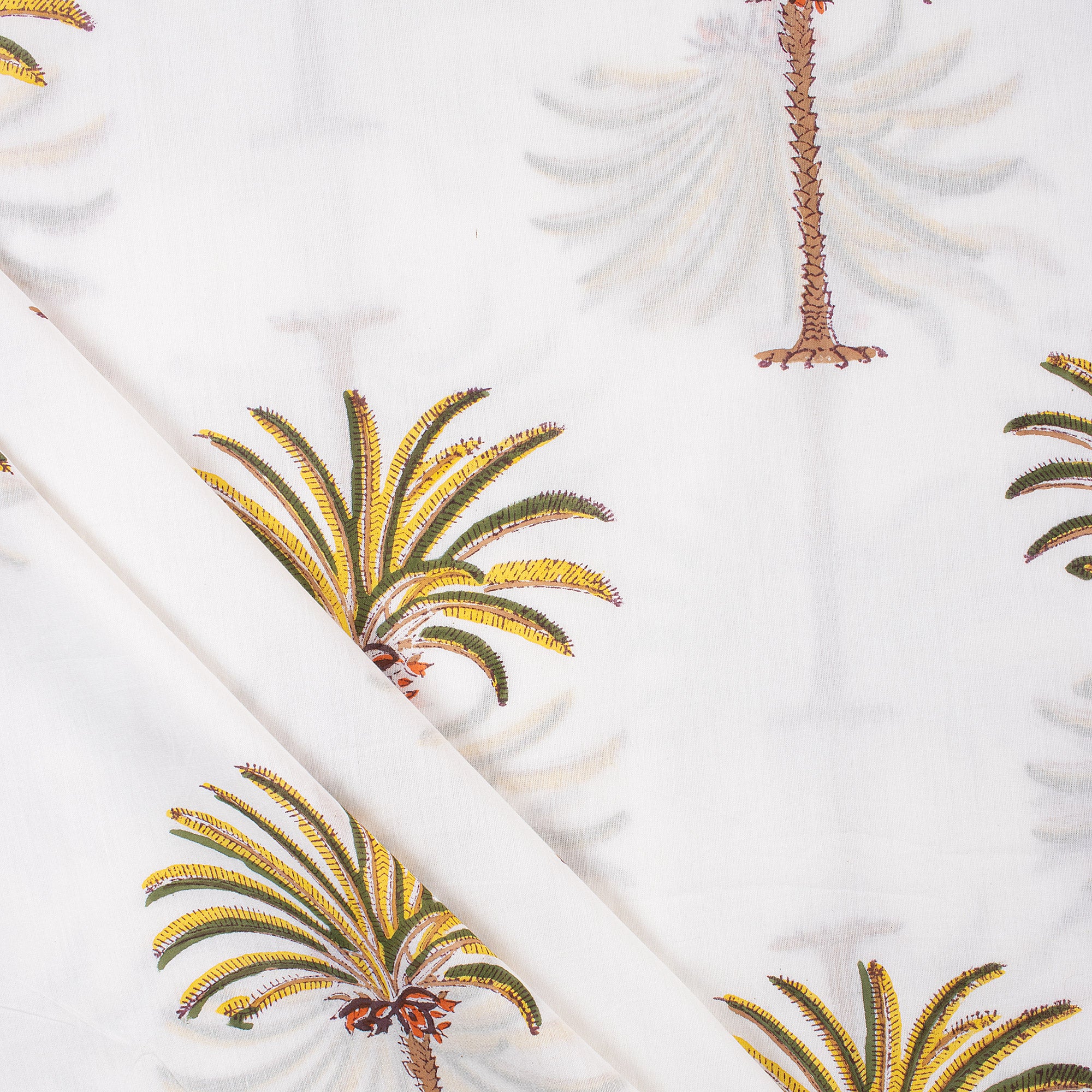 Multicolor Palm Tree Block Print Running Fabric