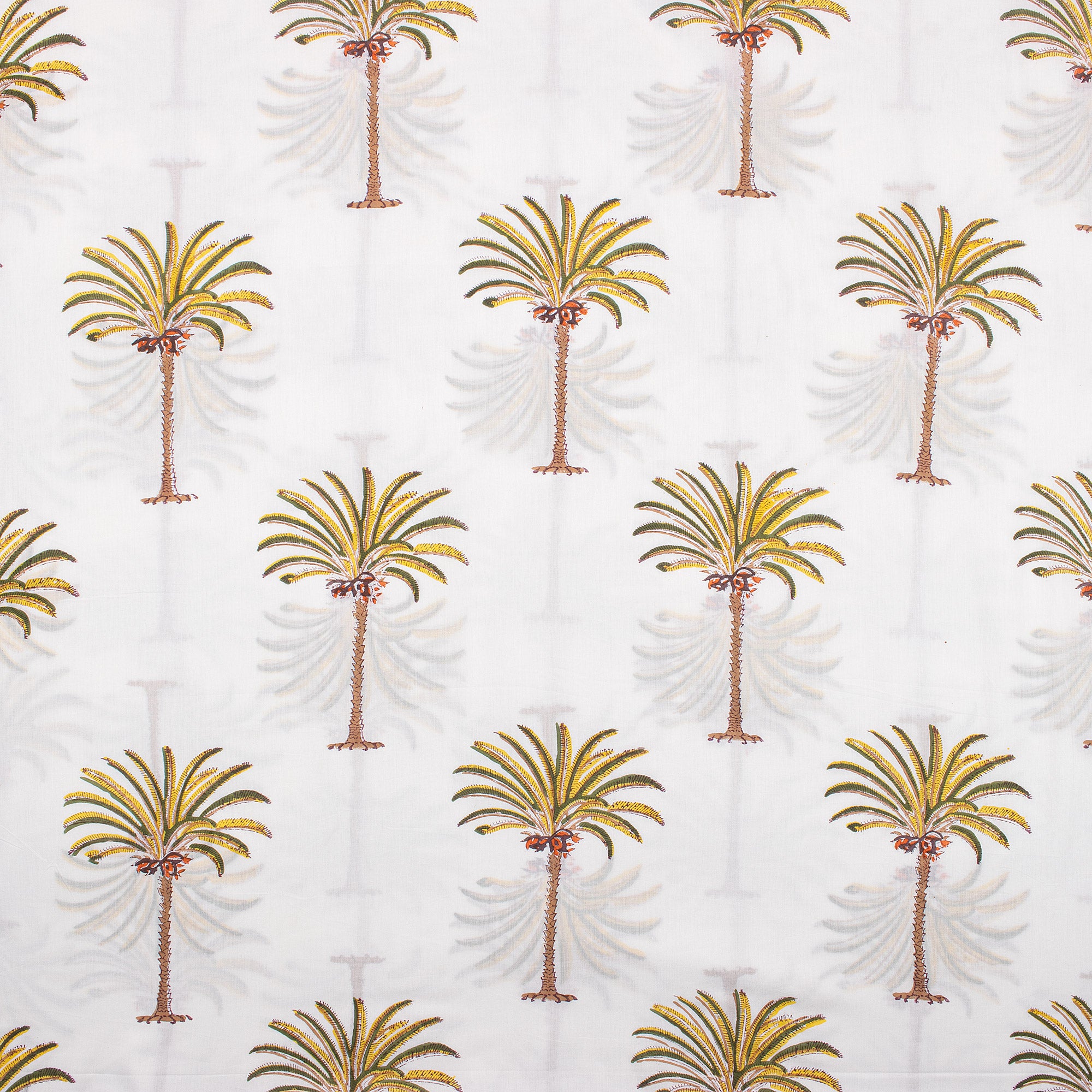 Multicolor Palm Tree Block Print Running Fabric