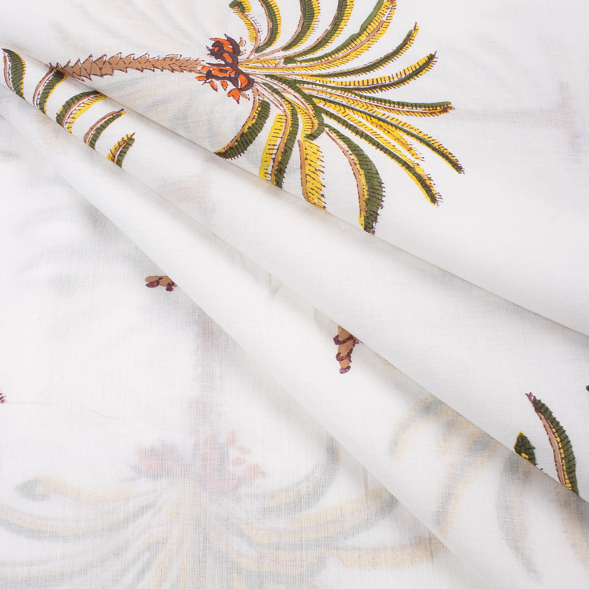 Multicolor Palm Tree Block Print Running Fabric
