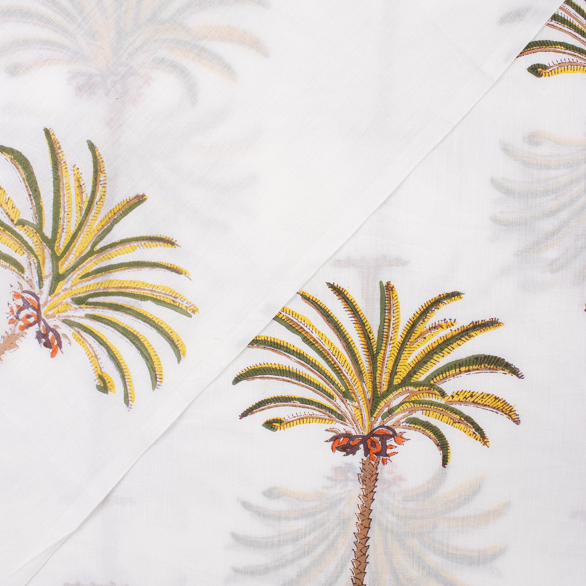 Multicolor Palm Tree Block Print Running Fabric