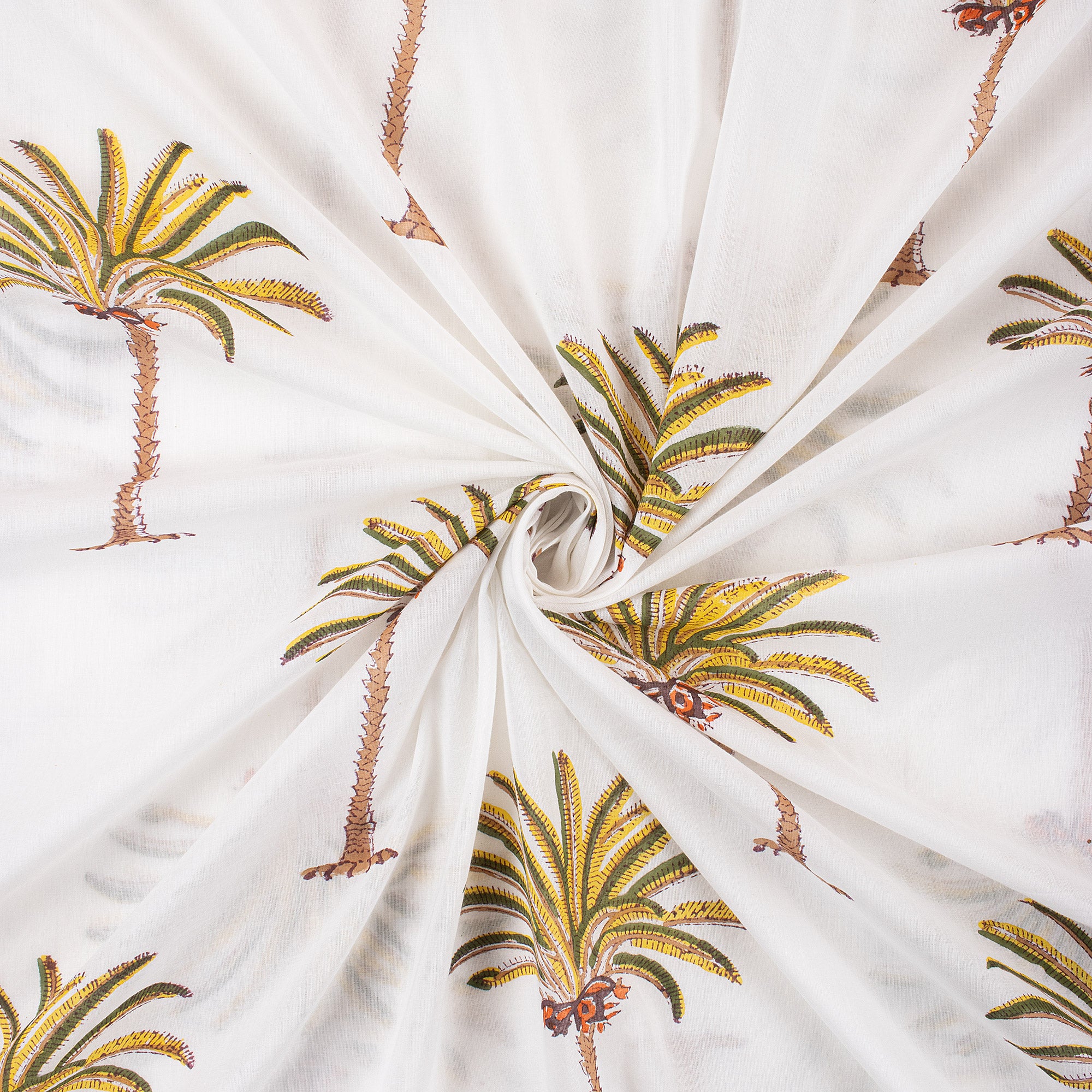 Multicolor Palm Tree Block Print Running Fabric