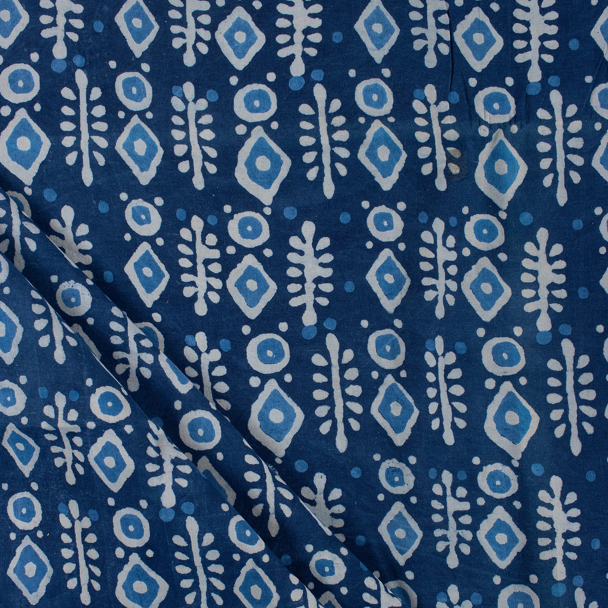 Natural Dyed Geometrical Print Indigo Blue Fabric