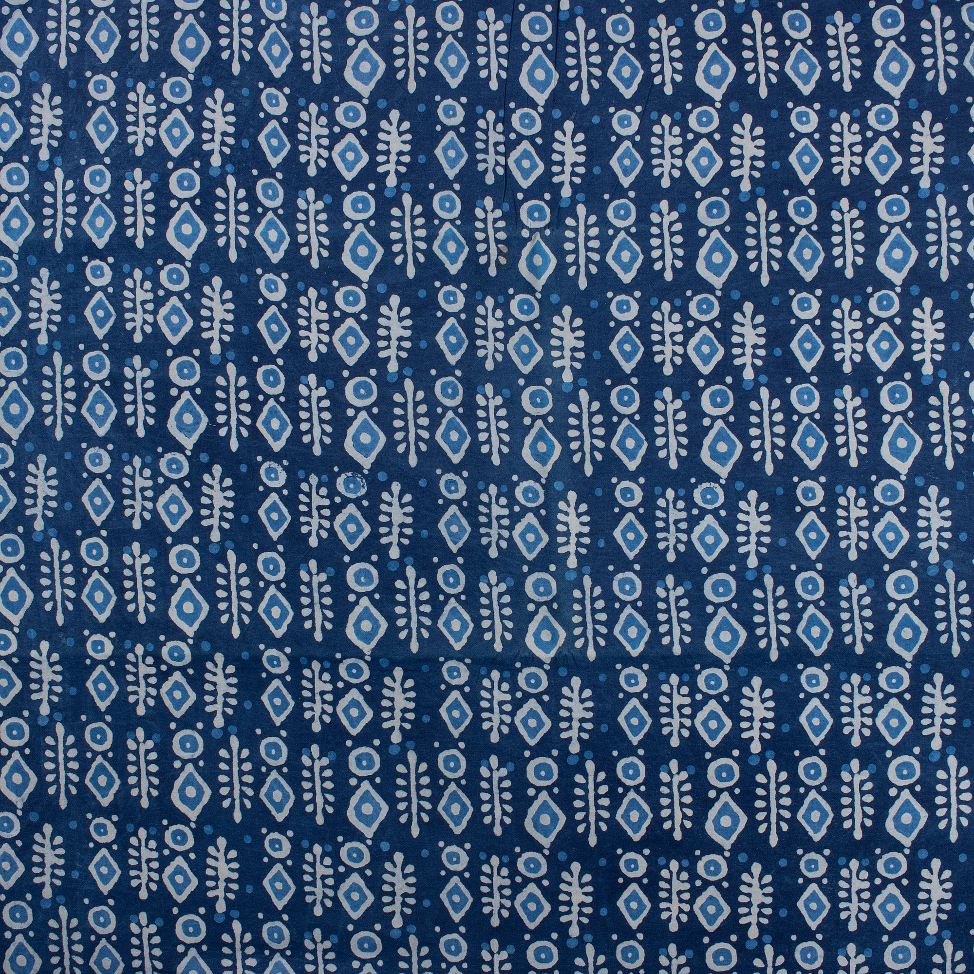 Natural Dyed Geometrical Print Indigo Blue Fabric