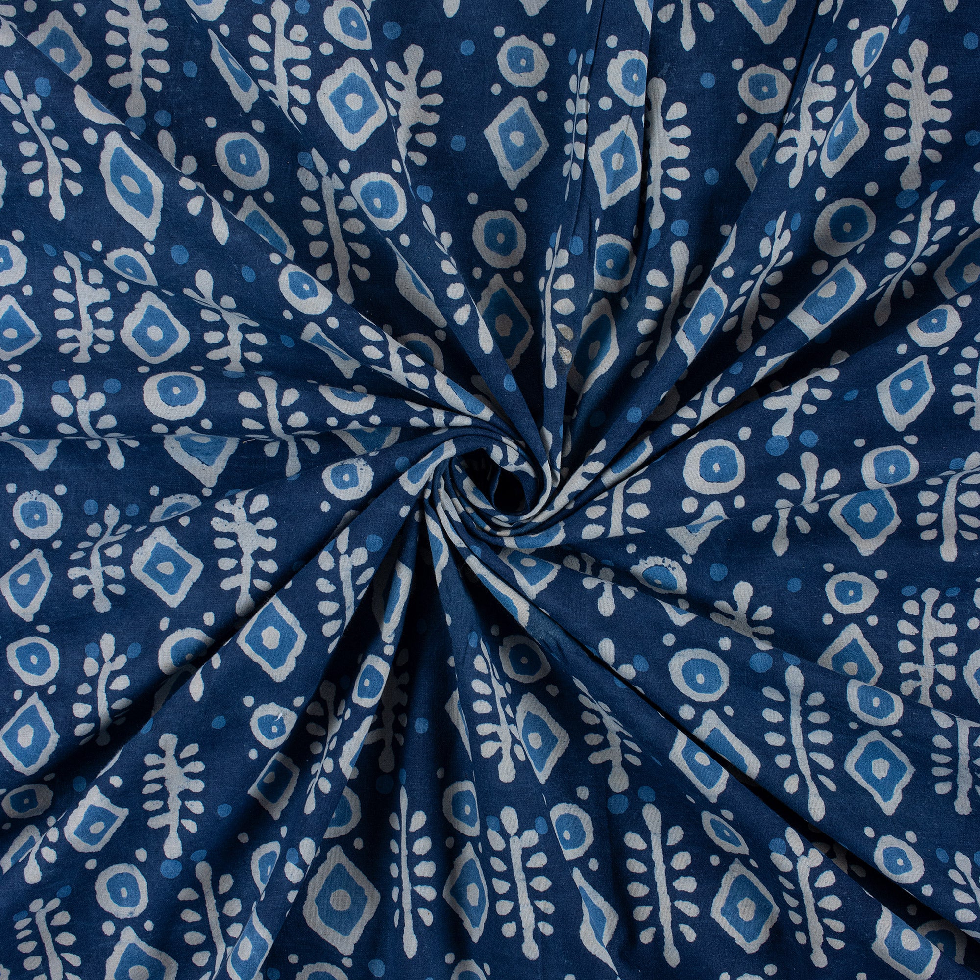 Natural Dyed Geometrical Print Indigo Blue Fabric