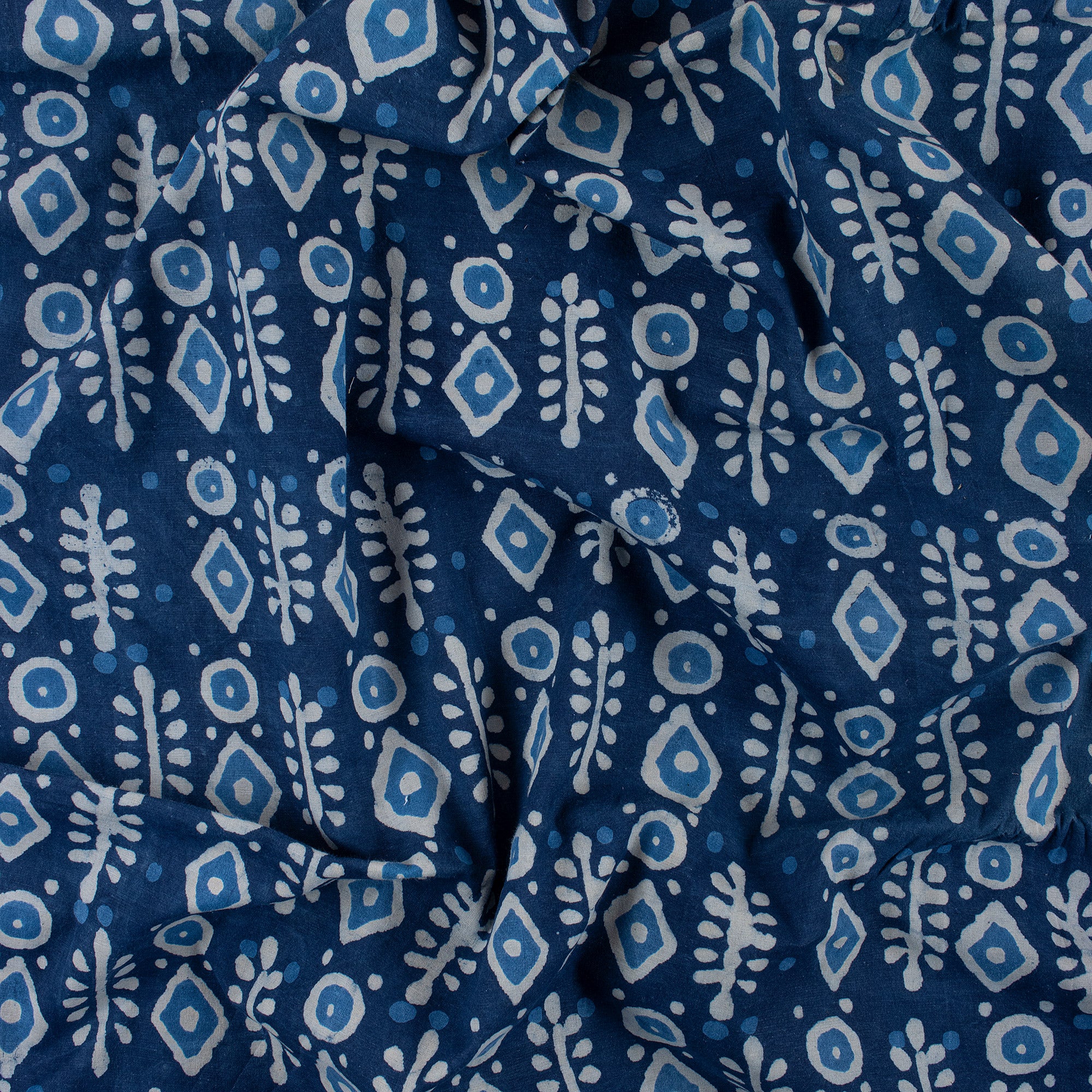 Natural Dyed Geometrical Print Indigo Blue Fabric