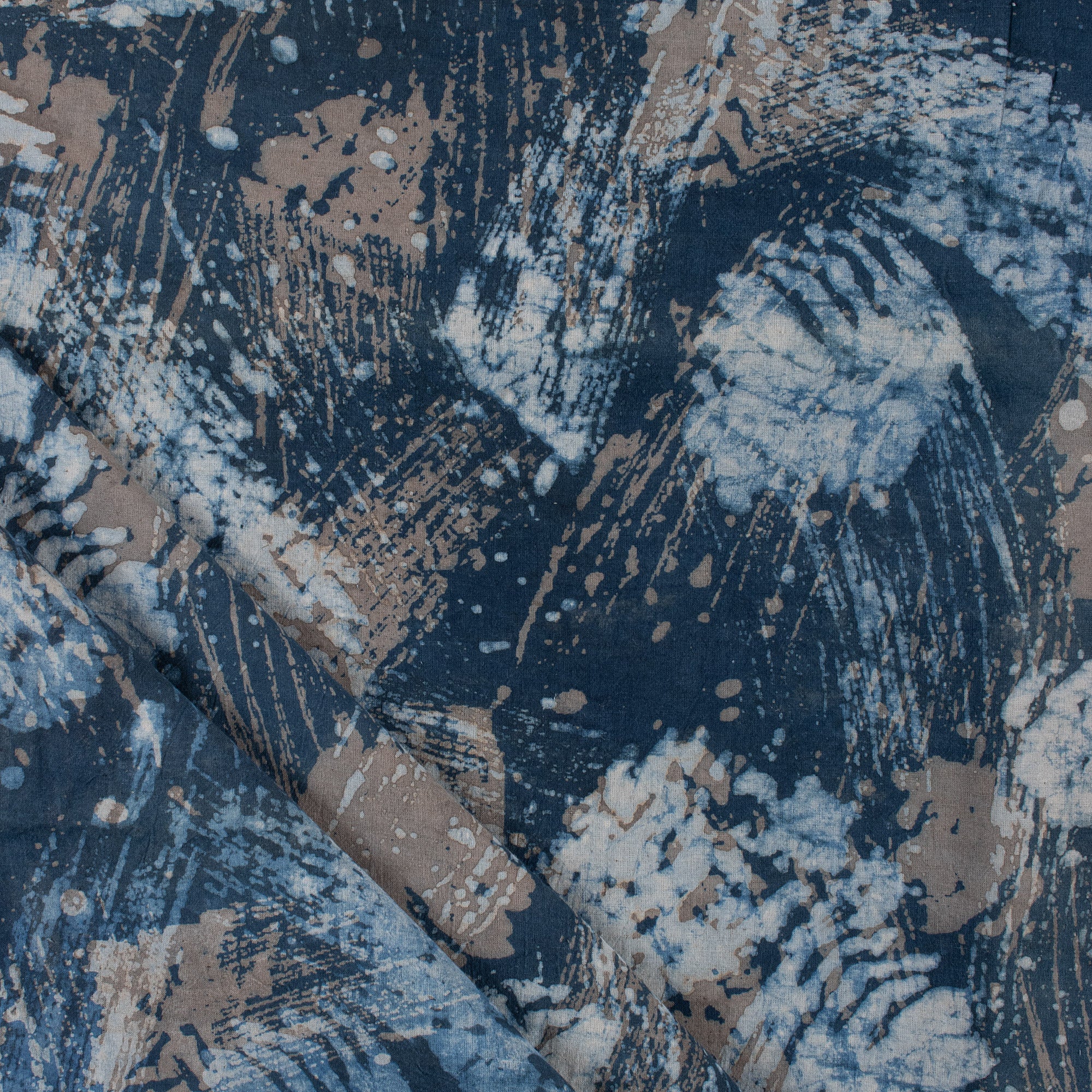 Natural Indigo Dye Abstract Printed Cotton Fabric