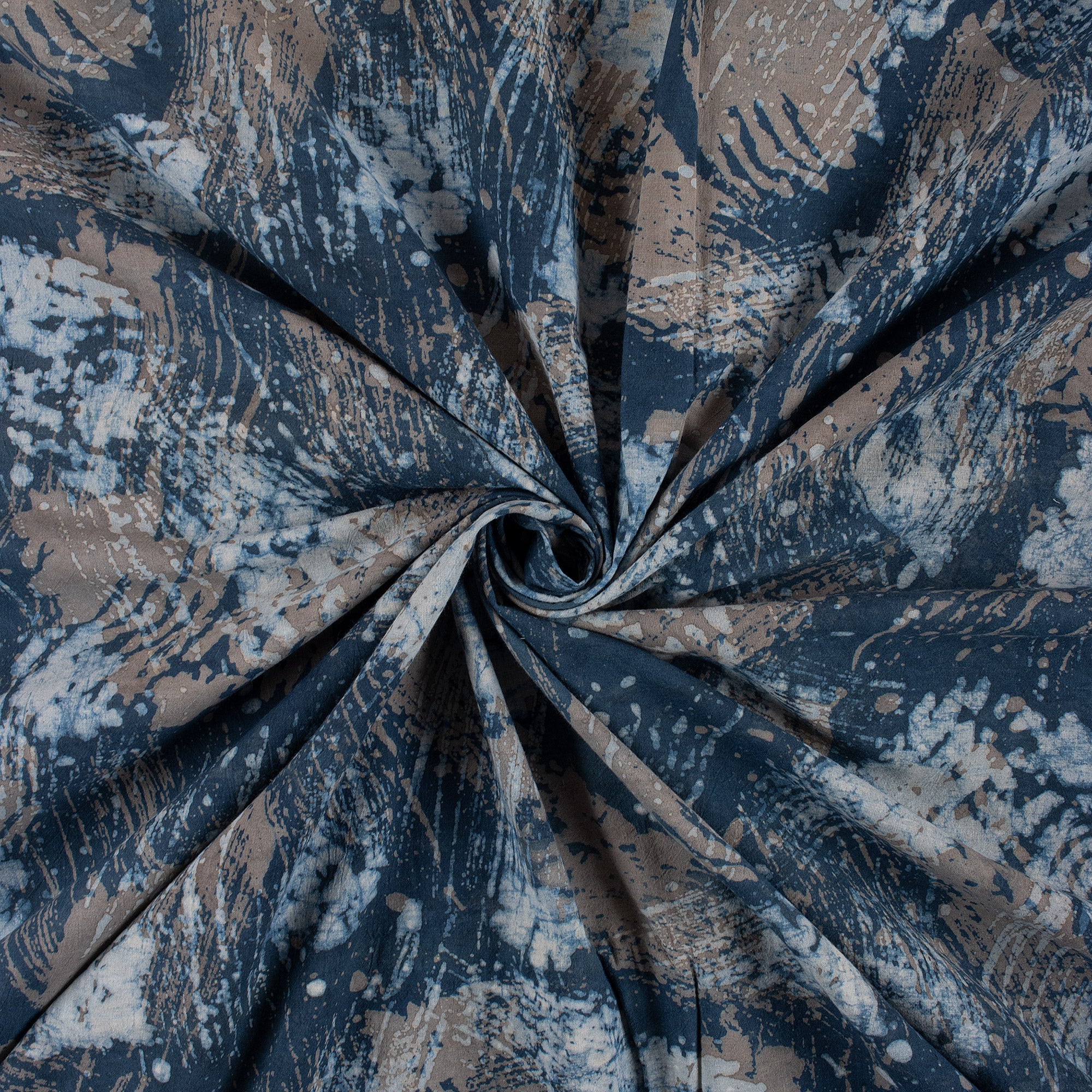 Natural Indigo Dye Abstract Printed Cotton Fabric