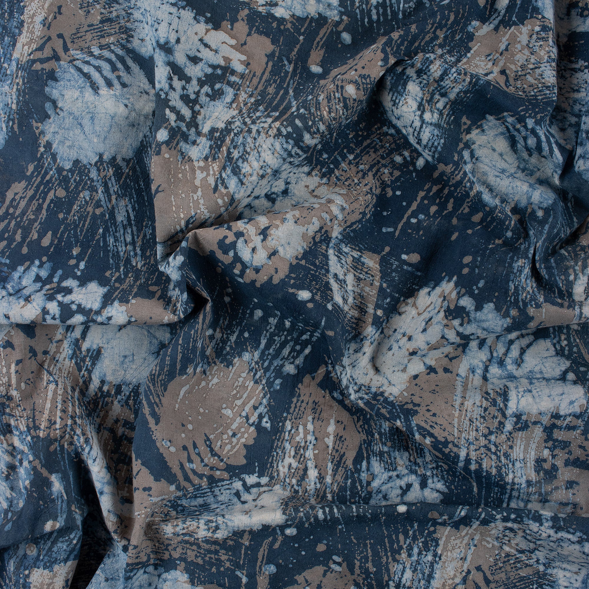 Natural Indigo Dye Abstract Printed Cotton Fabric