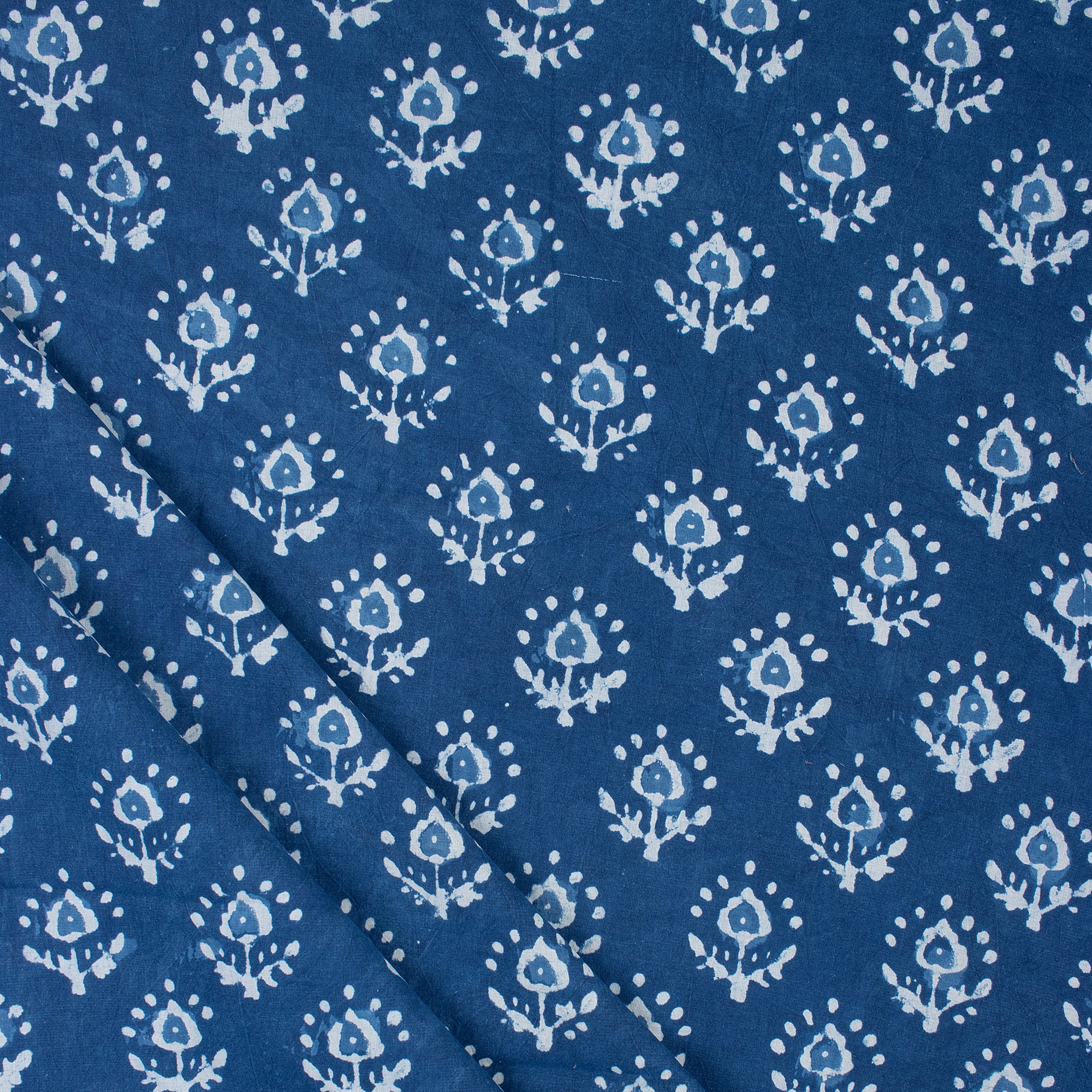 Natural Indigo Dye Booti Floral Print Pure Cotton Fabric