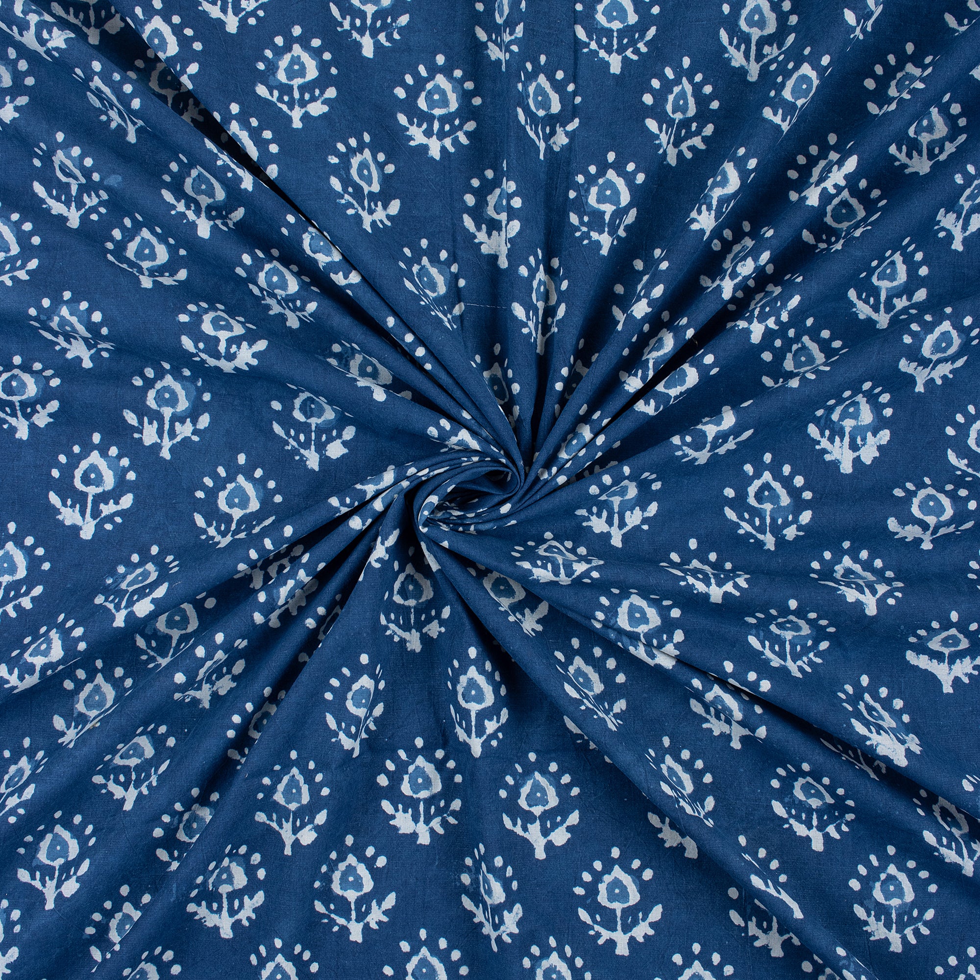 Natural Indigo Dye Booti Floral Print Pure Cotton Fabric