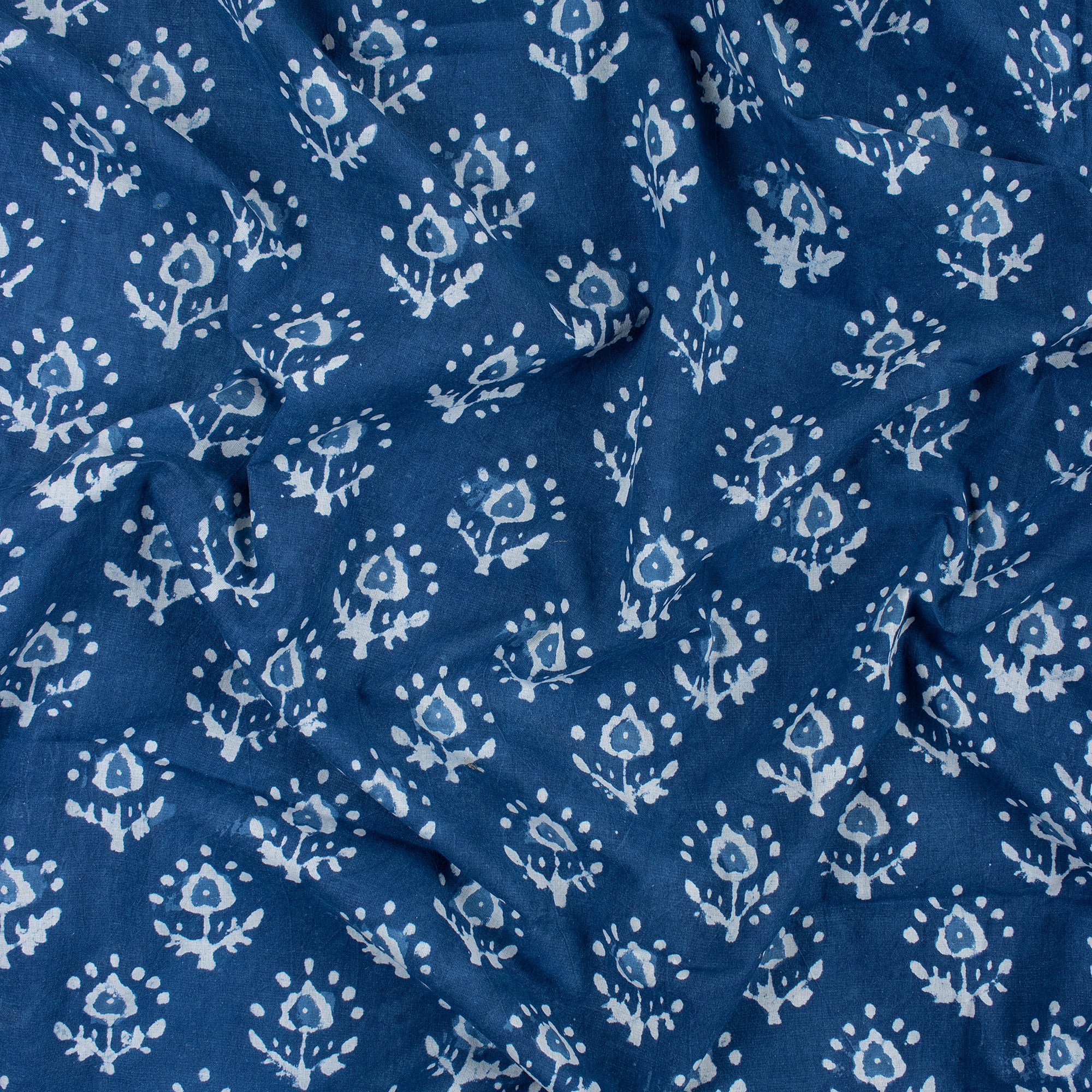 Natural Indigo Dye Booti Floral Print Pure Cotton Fabric