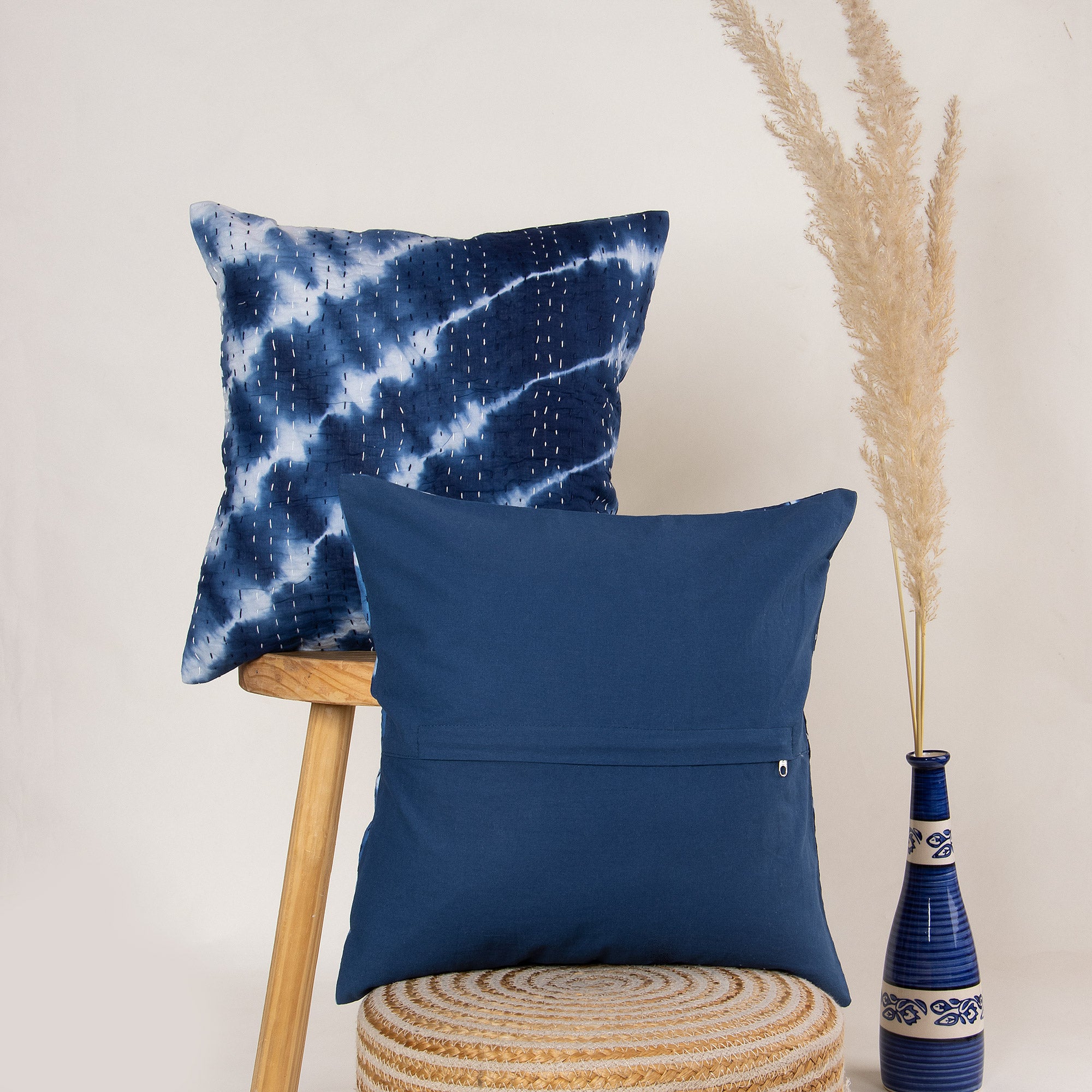 Natural Tie Dye Cotton Stitched Couch Cushion Cover