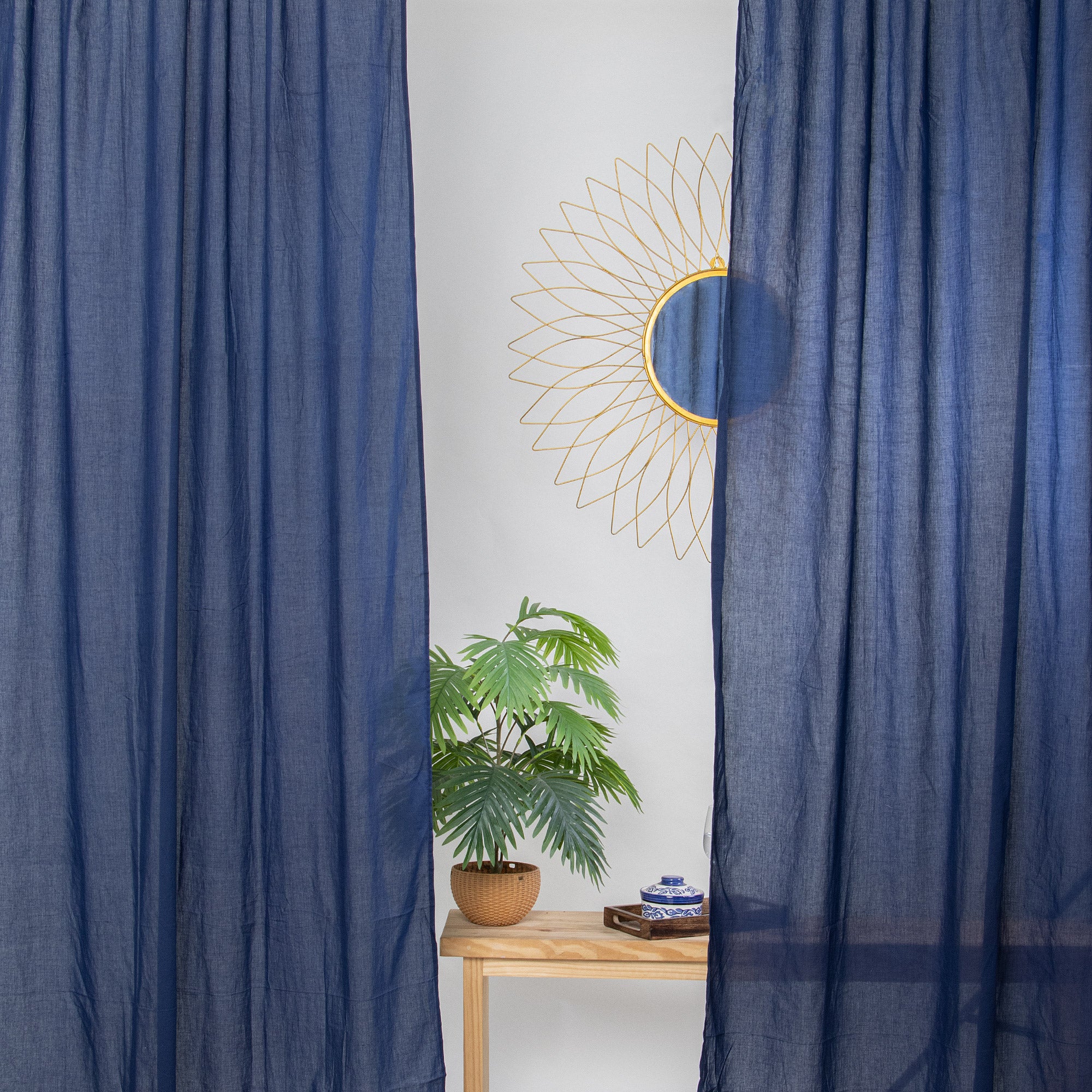 Navy Blue Pure Solid Cotton Curtains Hand Dyed
