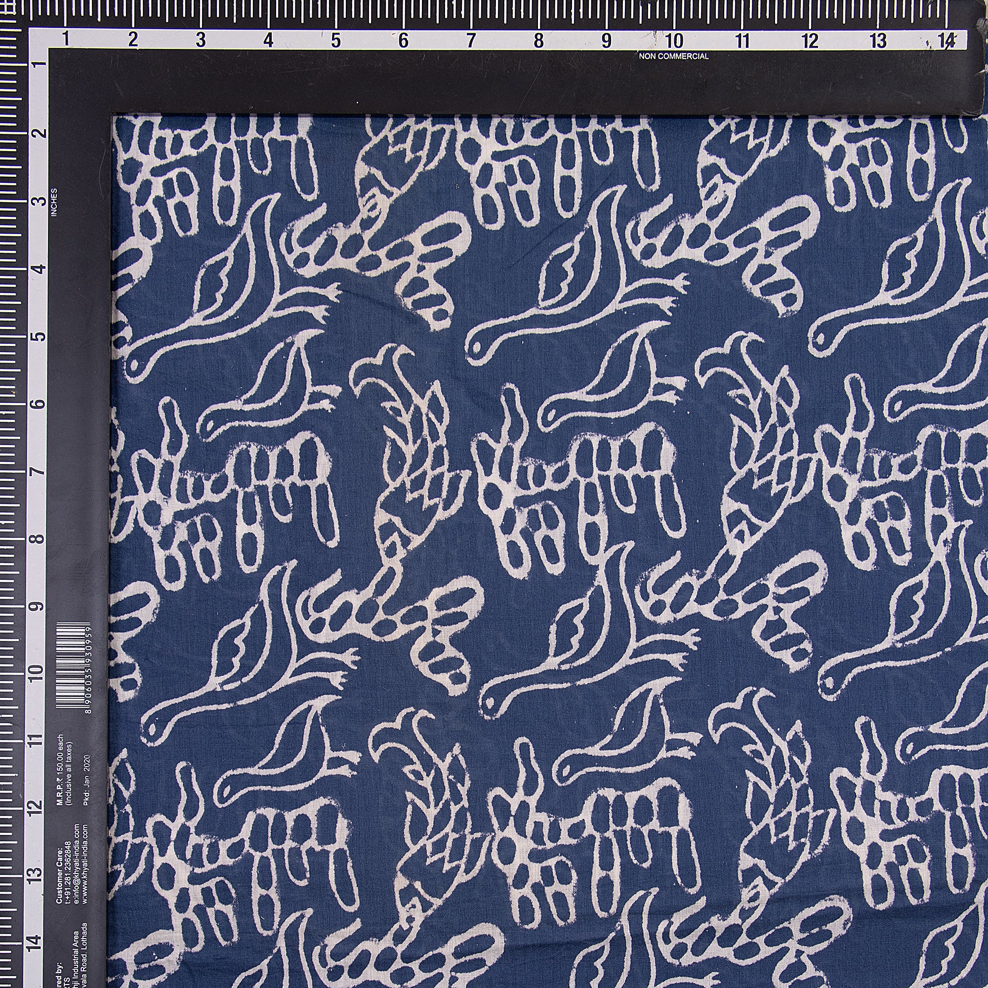 Animal Natural Indigo Blue Dyed Hand Block Print Cotton Fabric