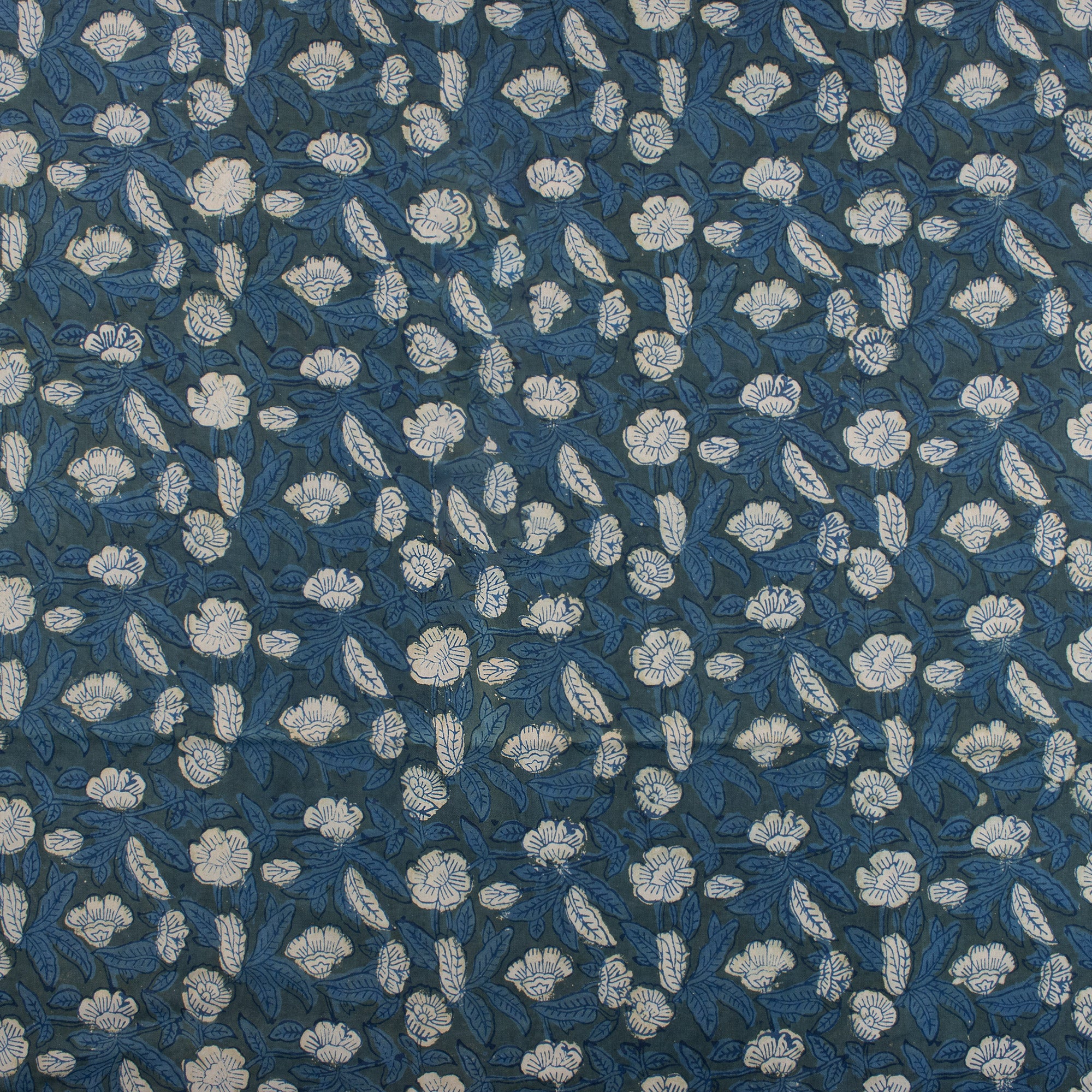 Indigo Blue Floral Printed Organic Cotton Fabric