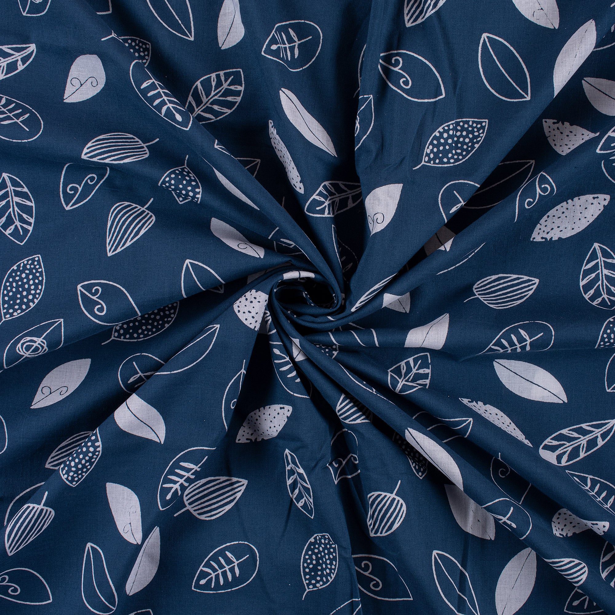 Leaf Block Printed Indigo Soft Cotton Fabric