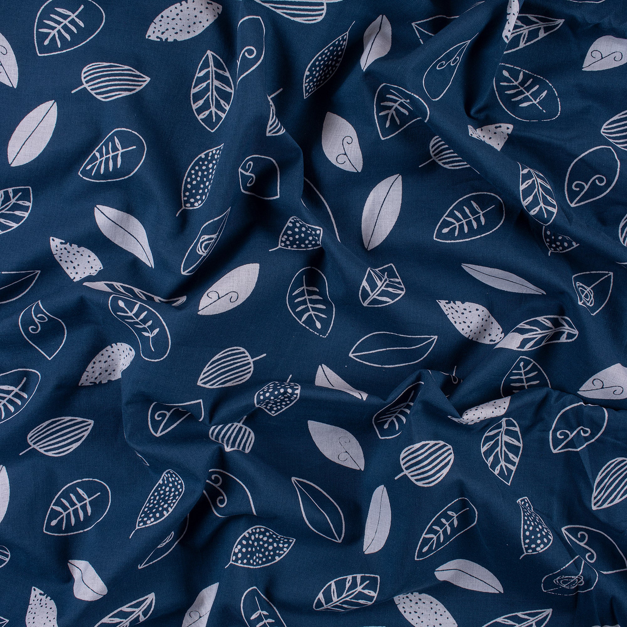 Leaf Block Printed Indigo Soft Cotton Fabric