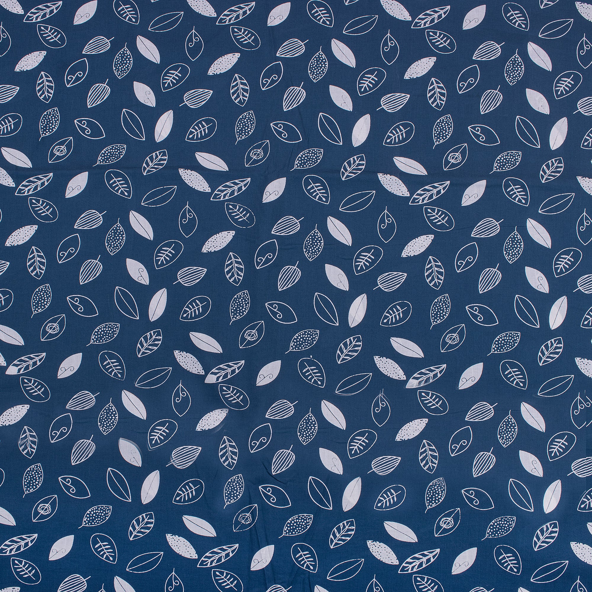 Leaf Block Printed Indigo Soft Cotton Fabric