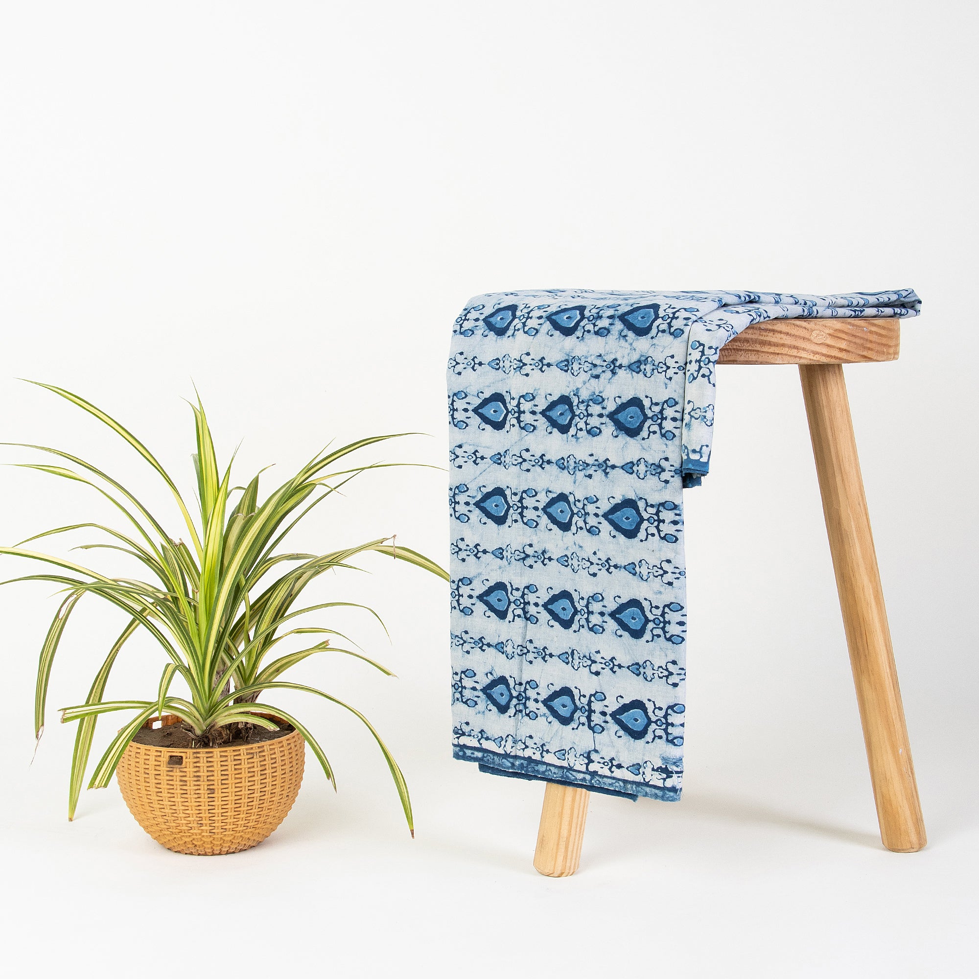 Newly Blue Leaf Indian Hand Block Print Cotton Fabric