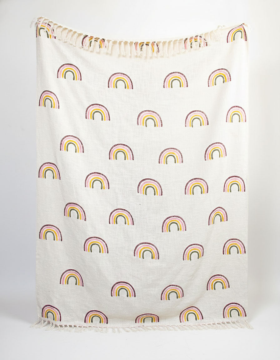 Nursery Rainbow Cotton Block Printed Throw Blanket