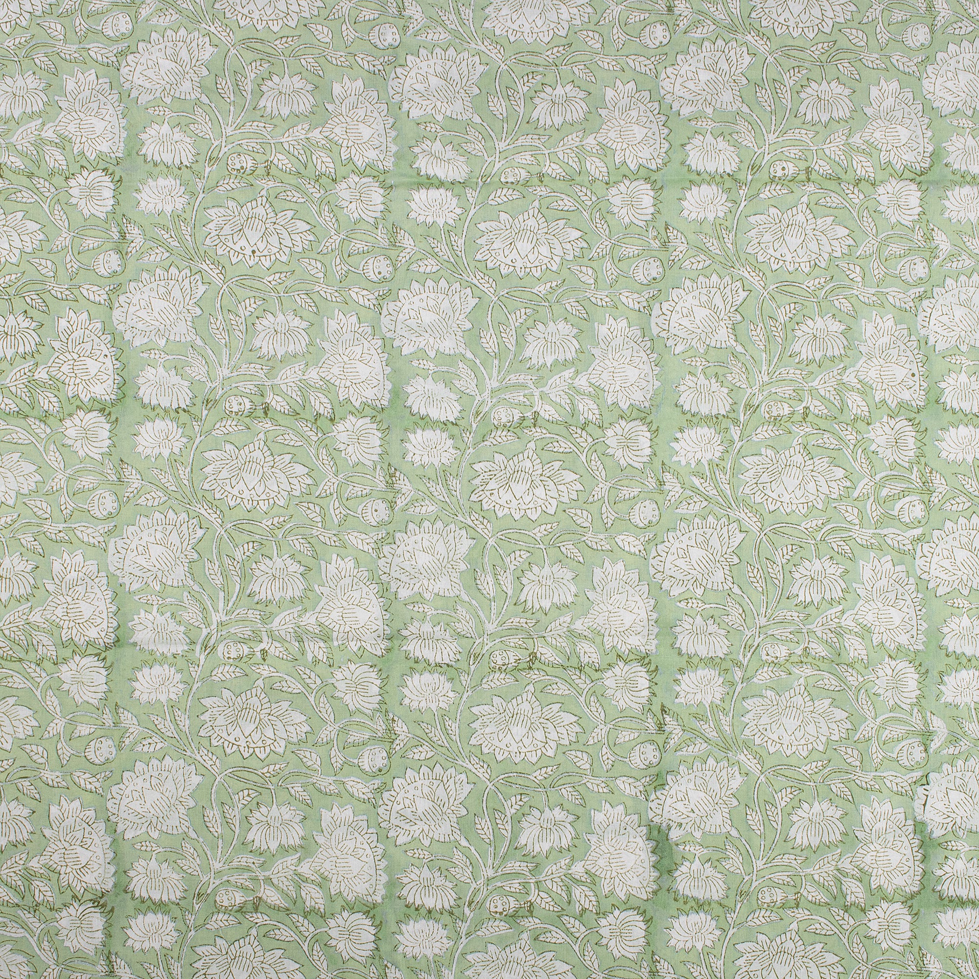 Olive Green Floral Block Printed Indian Fabric Online