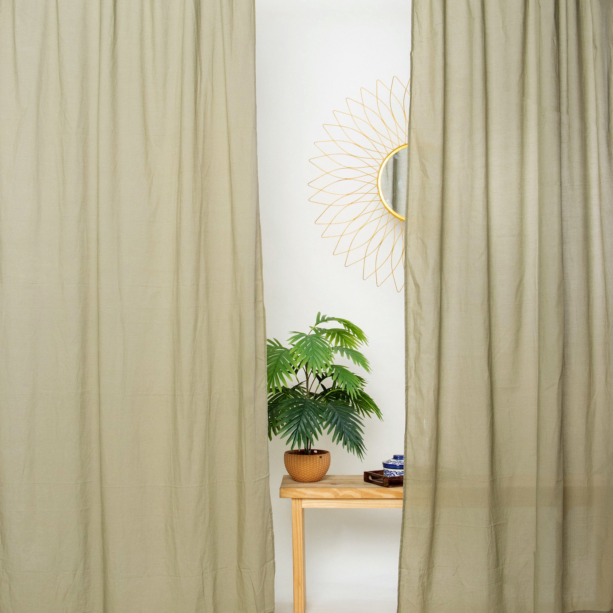 Olive Green Indian Natural Dyed Cotton Curtain