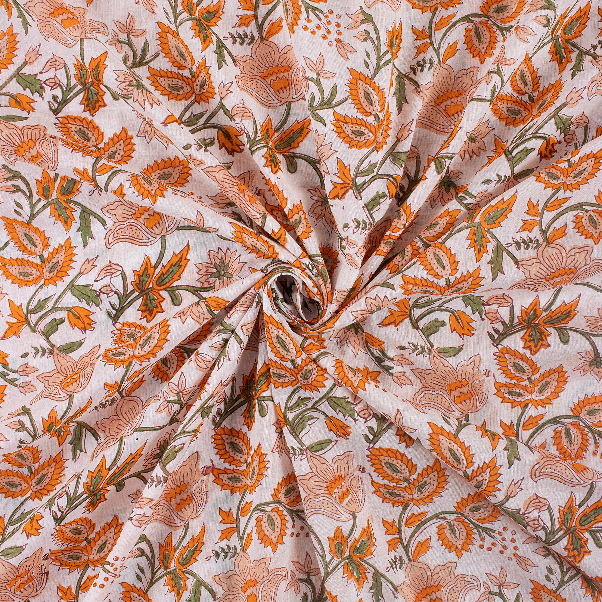 Orange Floral Block For Printing On Fabric