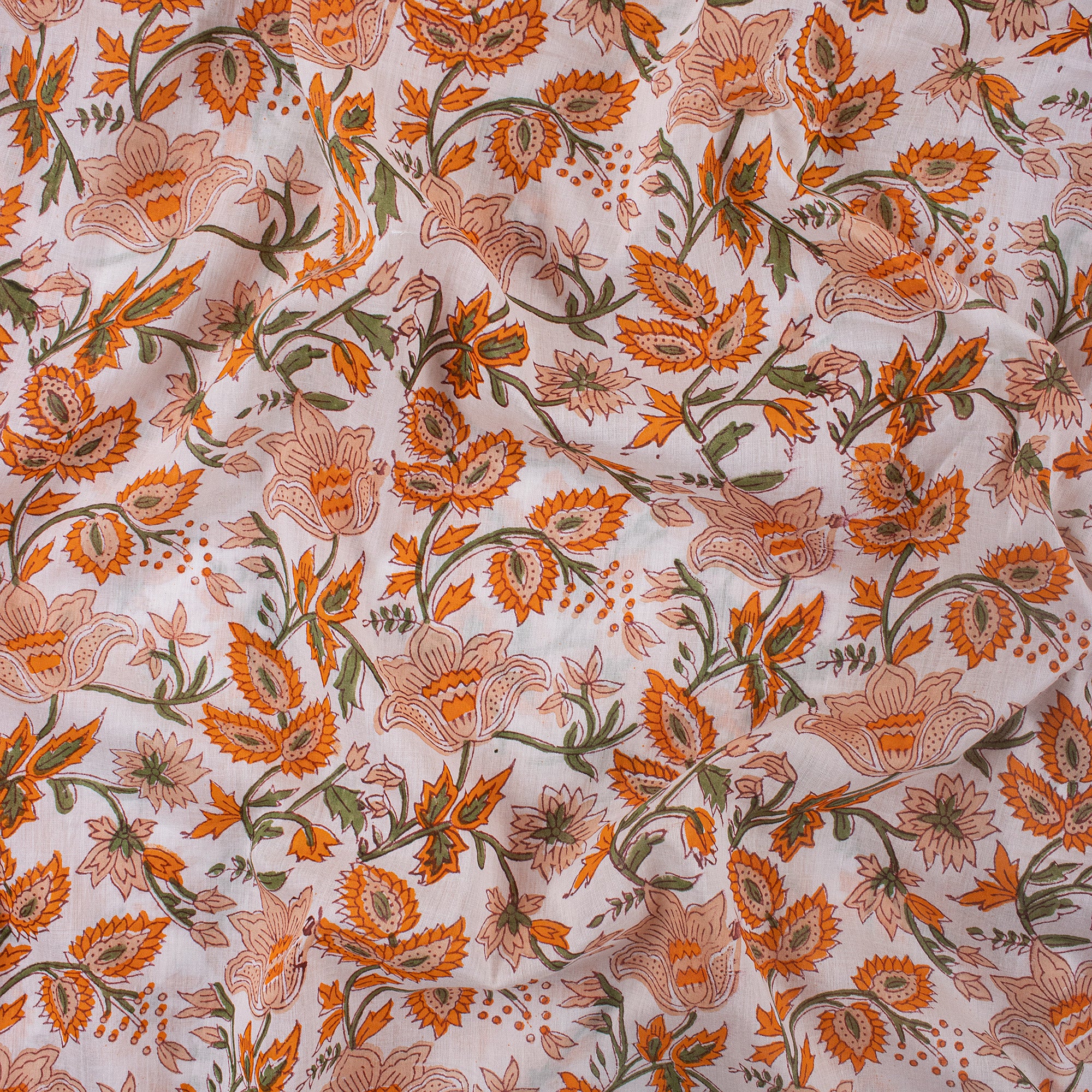 Orange Floral Block For Printing On Fabric