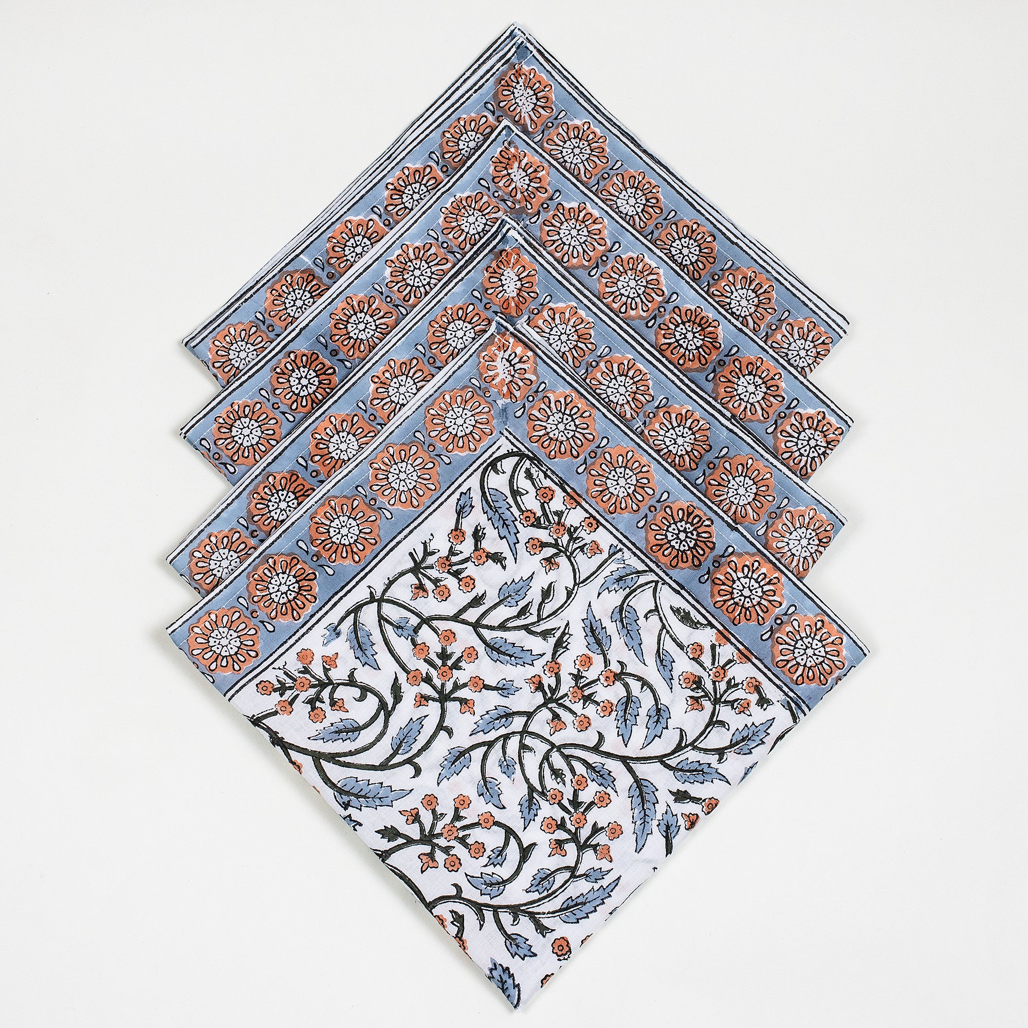 Orange Floral Cotton Napkin Cloth