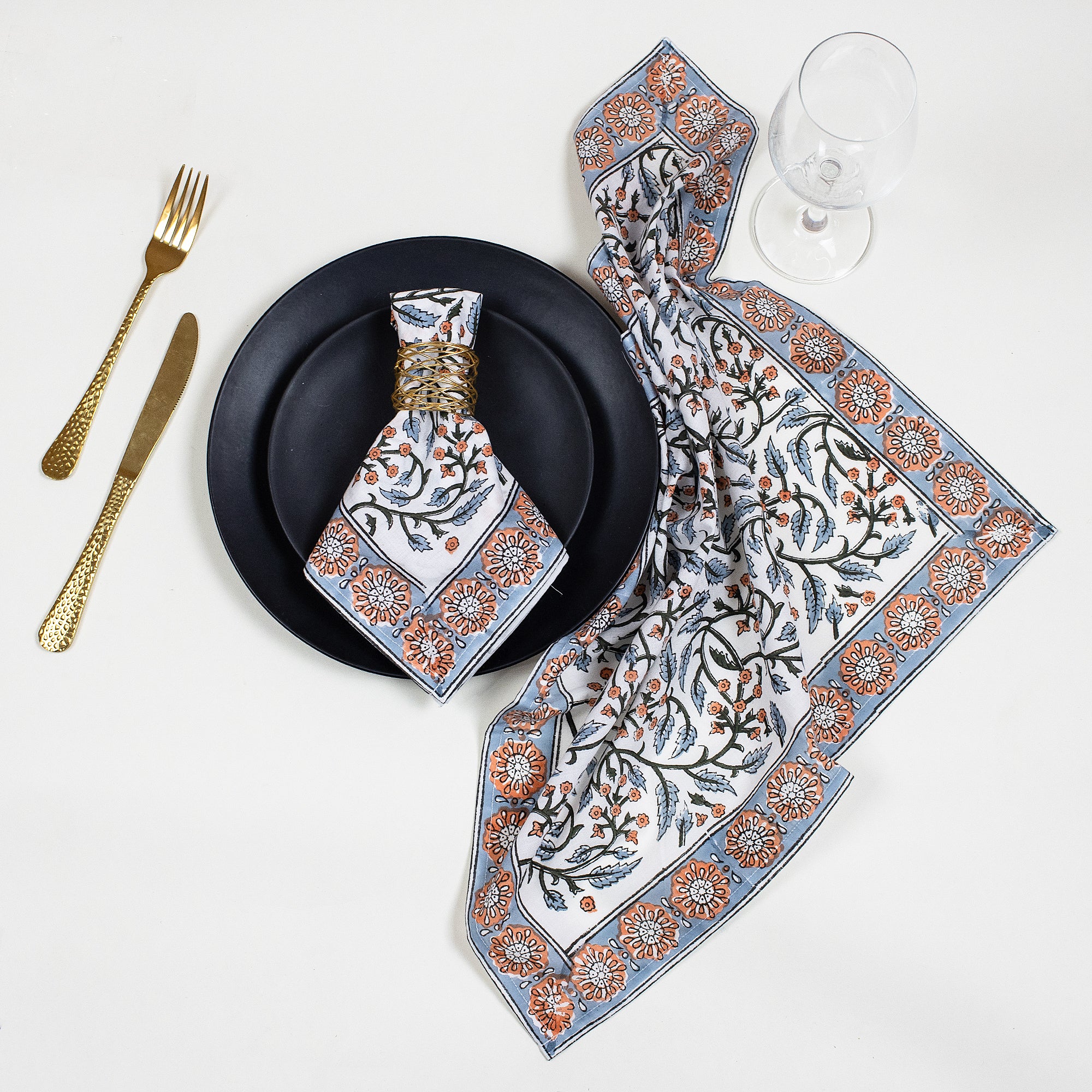 Orange Floral Cotton Napkin Cloth