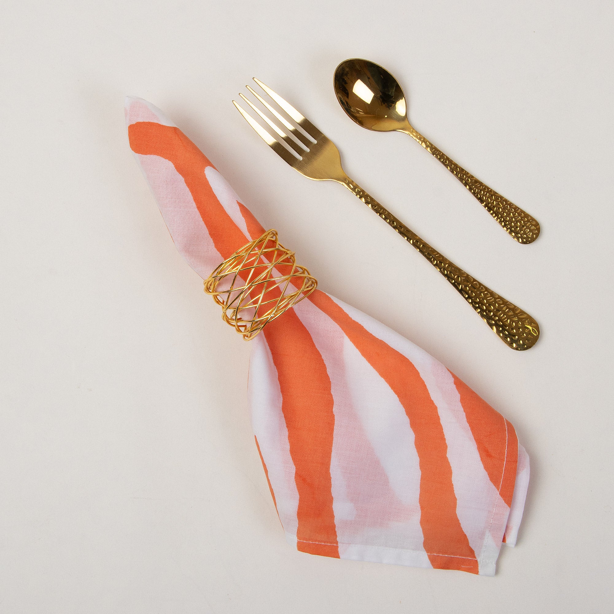 Orange Hand Block Dyed Cotton Table Napkins