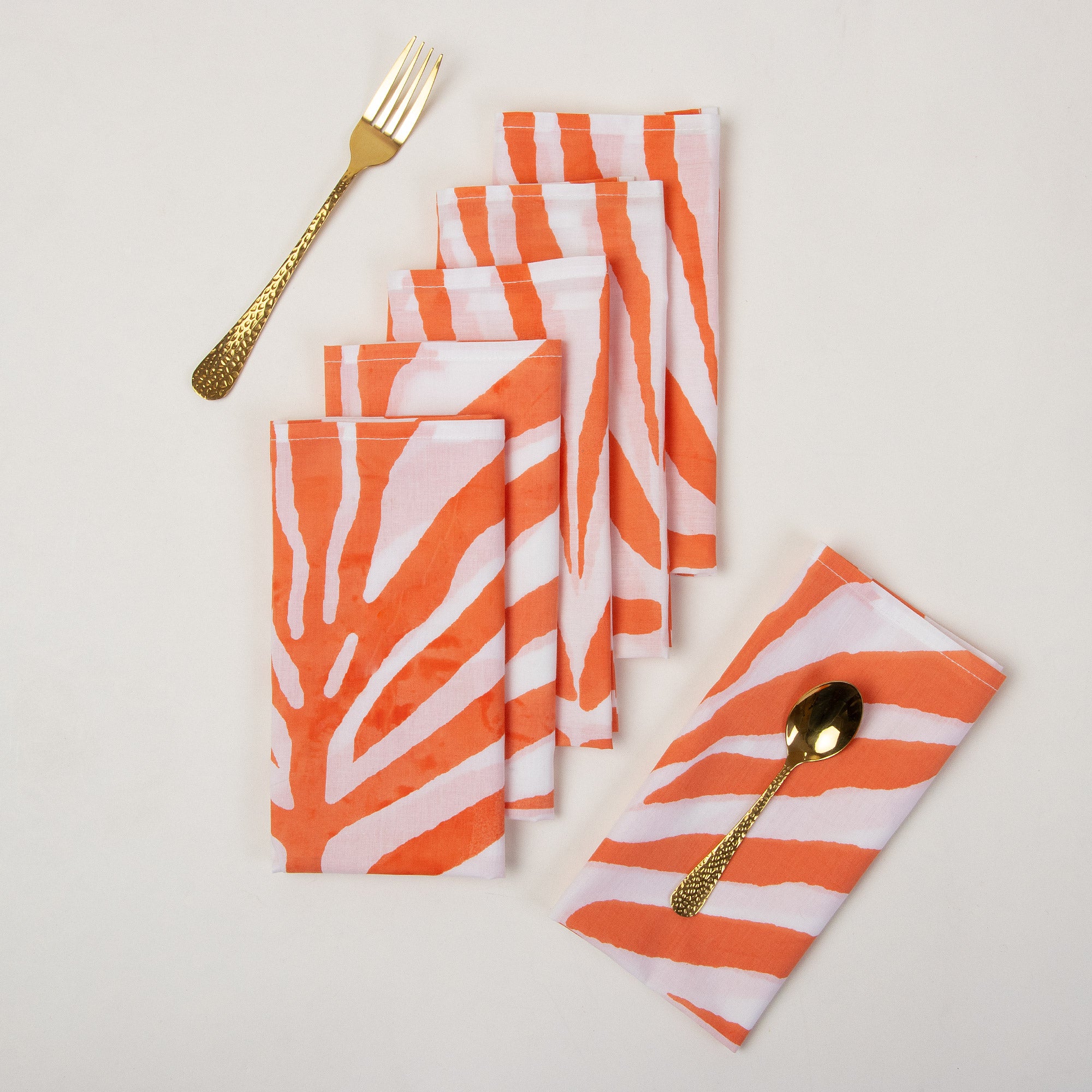 Orange Hand Block Dyed Cotton Table Napkins