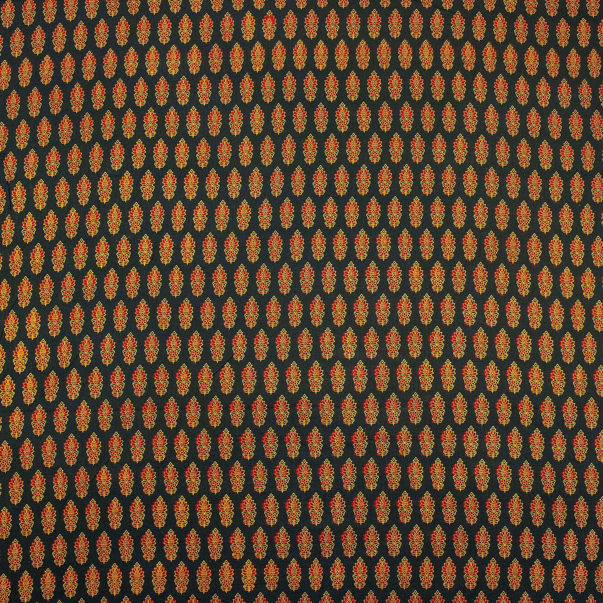 Orange Leaf Pure Cotton Handmade Ajrakh Fabric