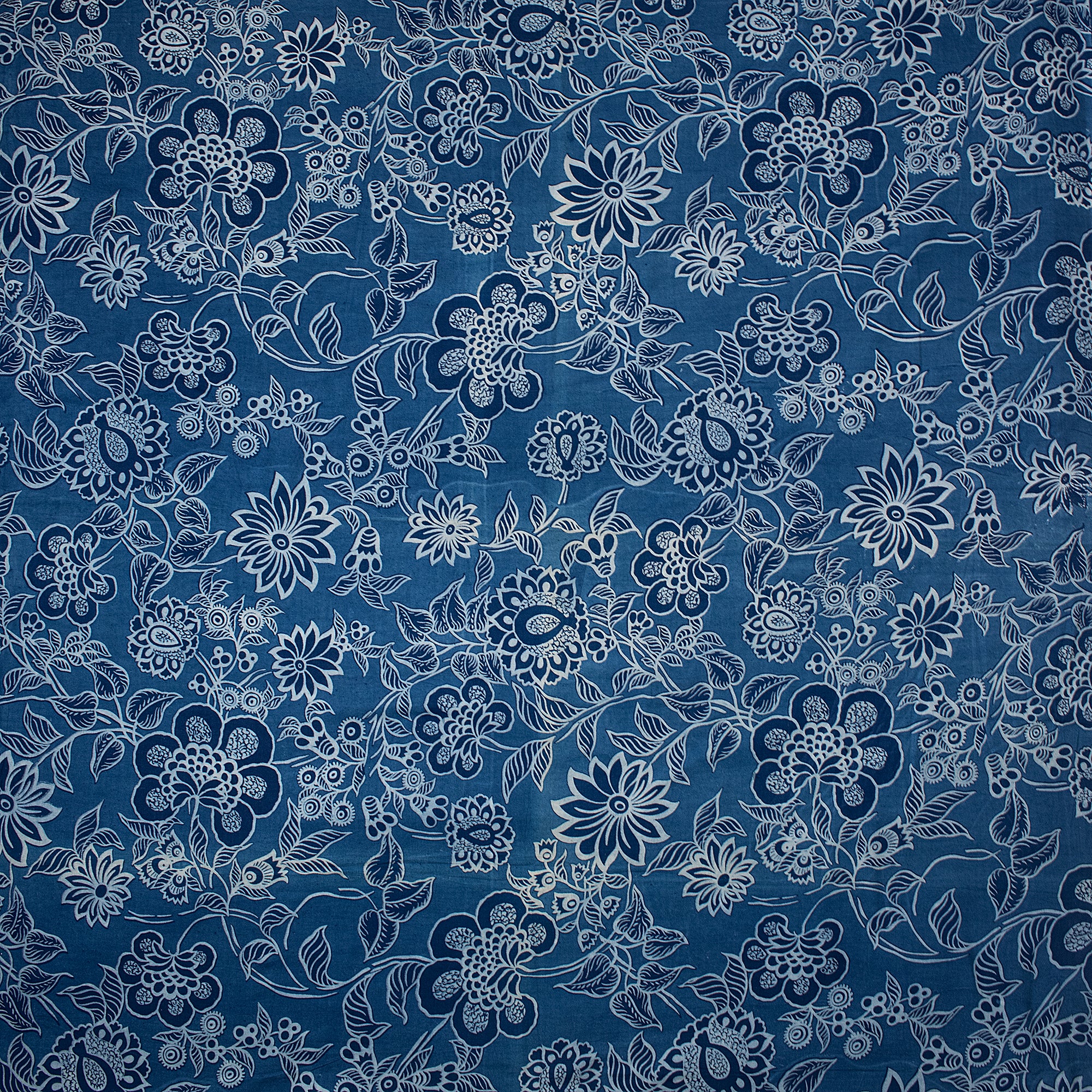 Organic Cotton Fabric Beautiful Indigo Blue Floral Printed Cloth
