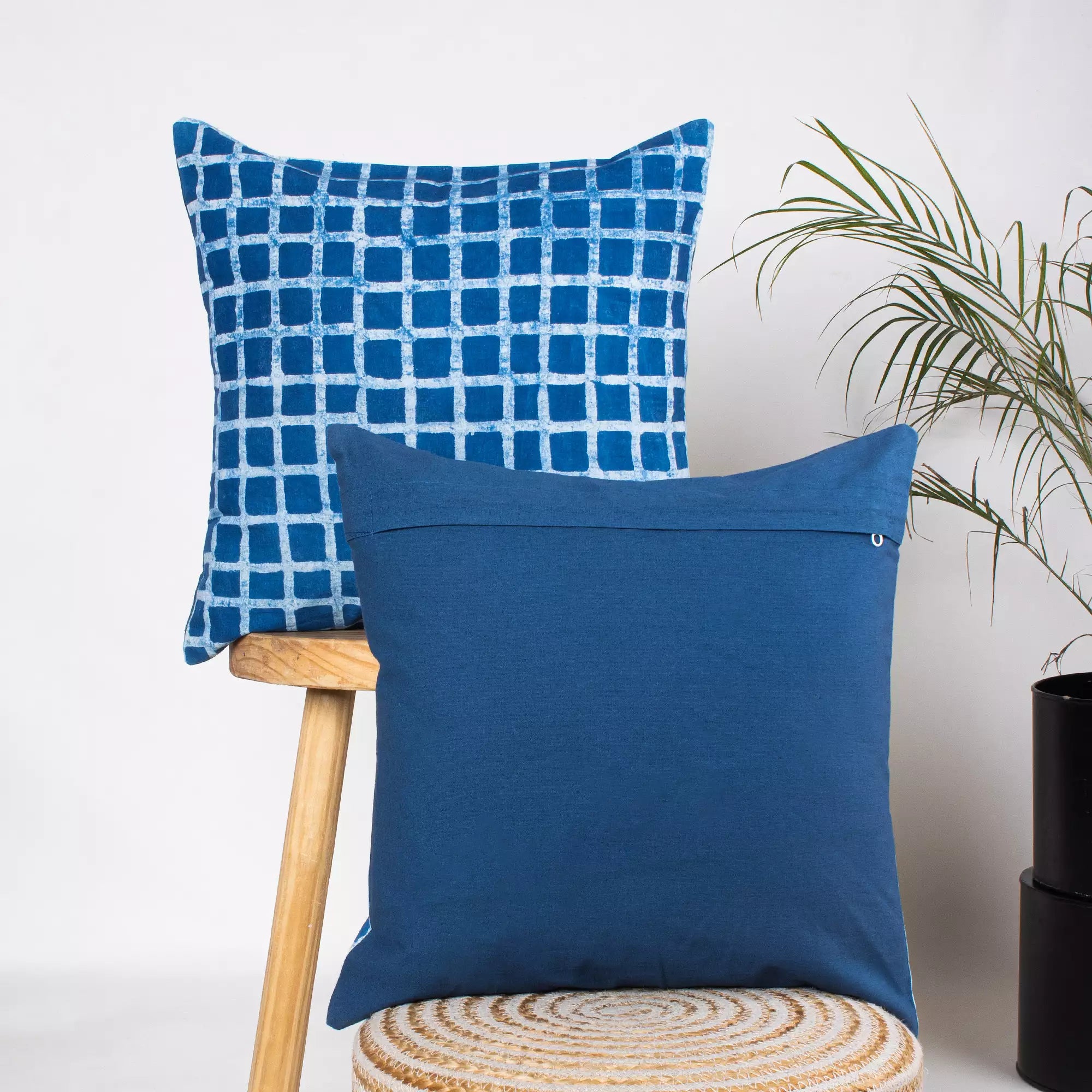 Organic Cotton Hand Block Printed Indigo Cushion Cover