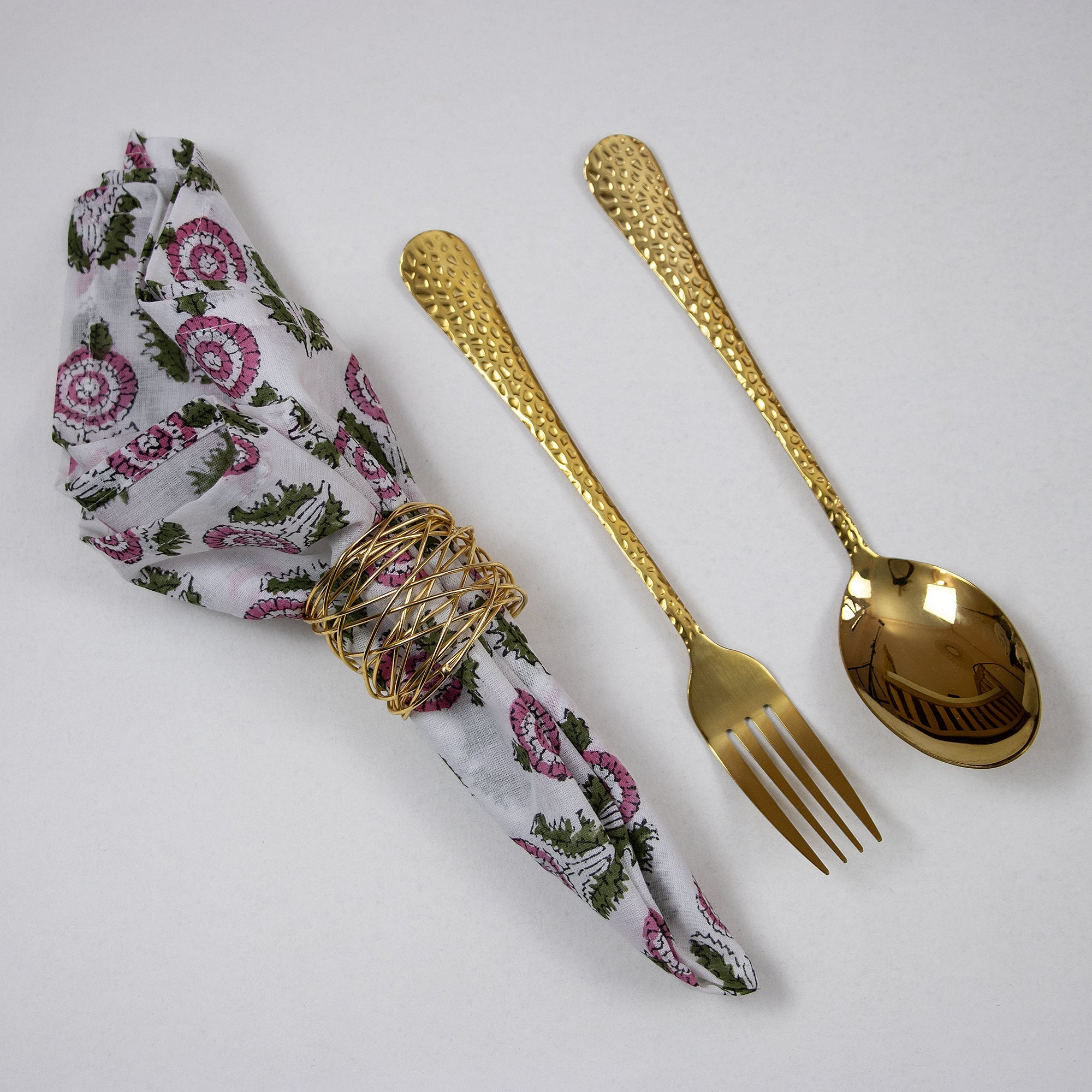 Organic Cotton Pink Floral Hand Block Printed Reusable Napkins