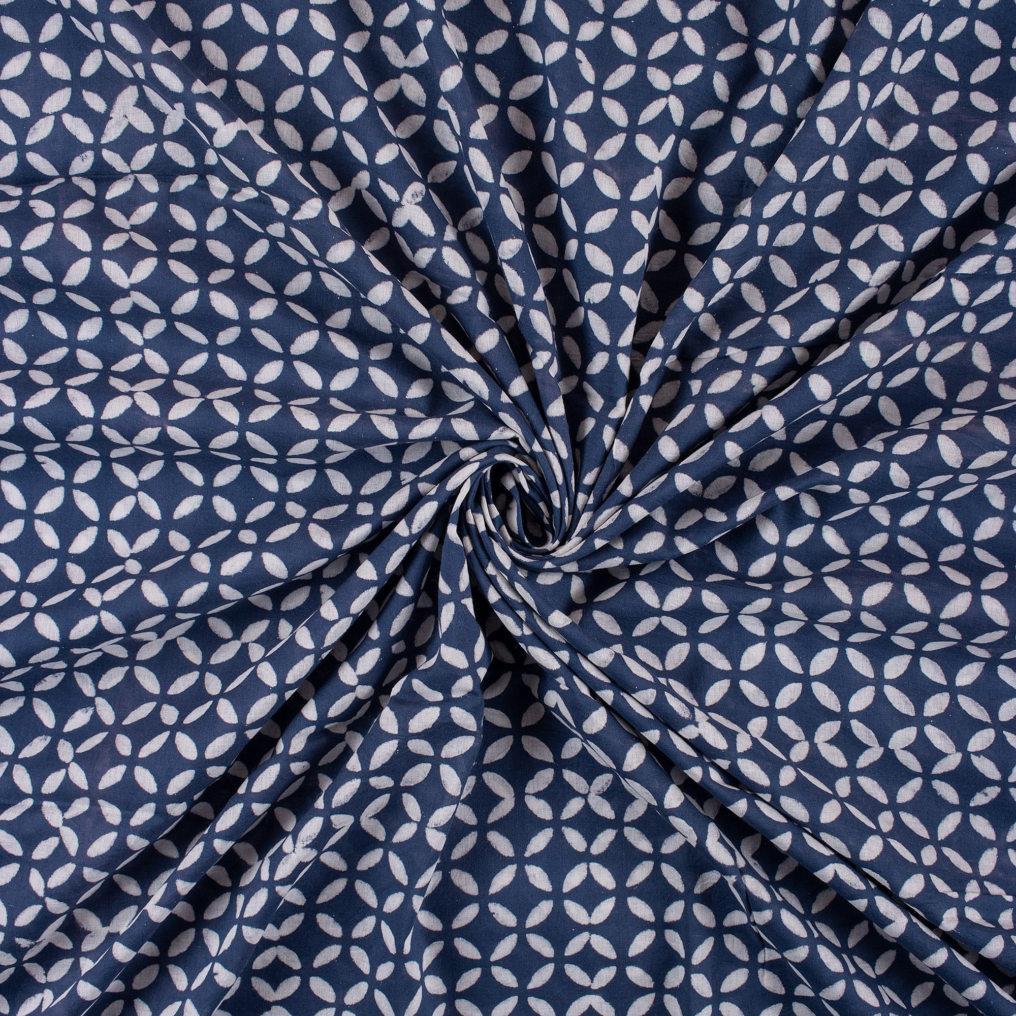 Organic Hand Block Printed Indigo Blue 100% Cotton Fabric