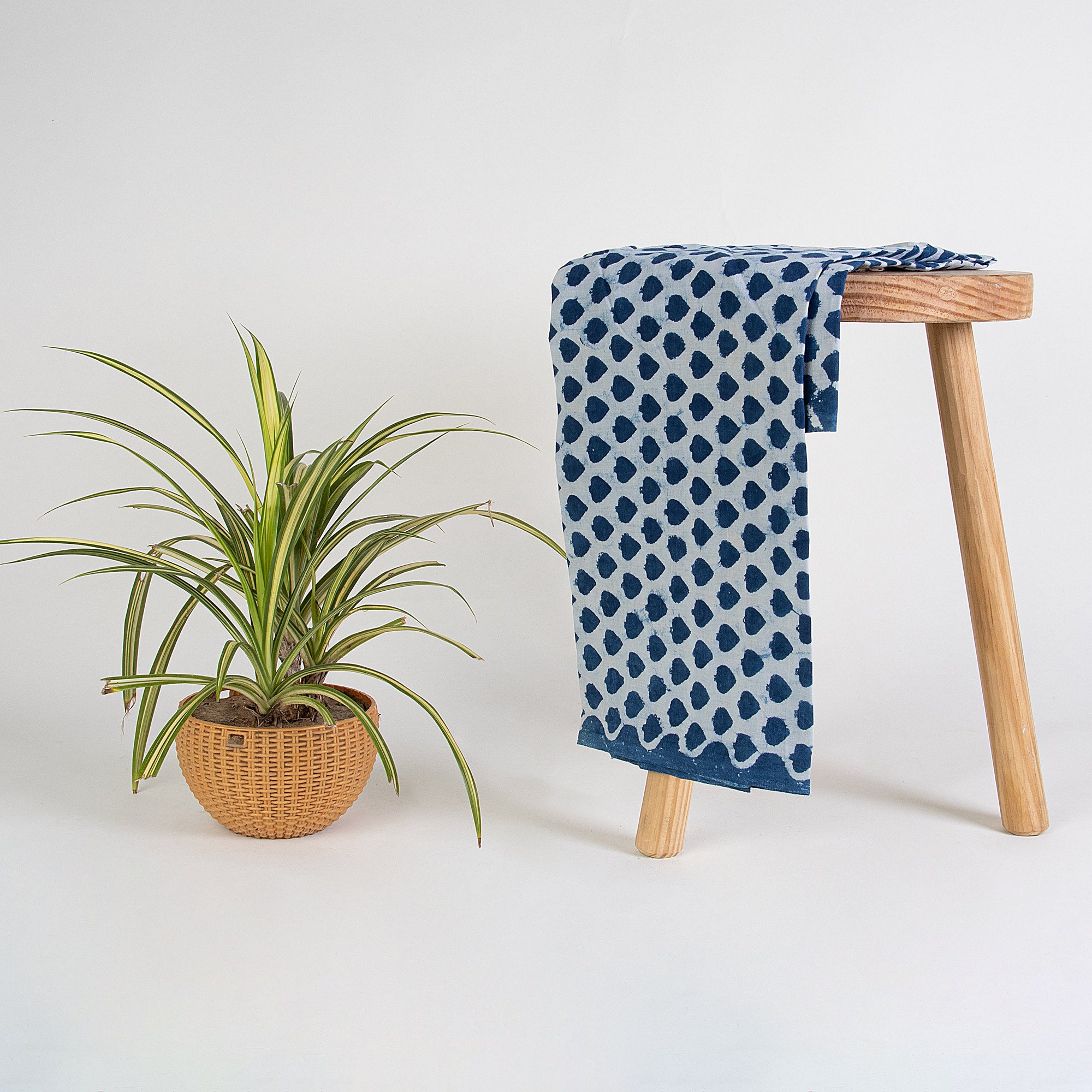 Fruit Print Indian Handcrafted Indigo Blue Pure Cotton Running Fabric Cloth