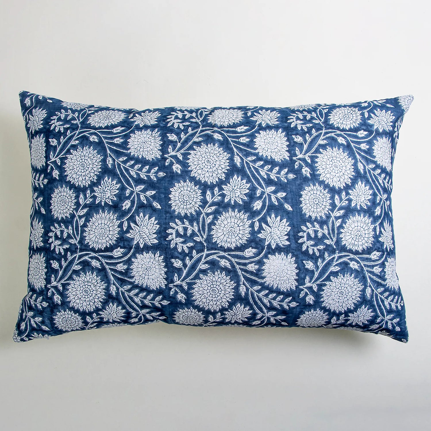 Reversible Hand Block Flower Print Cotton Pillow Case