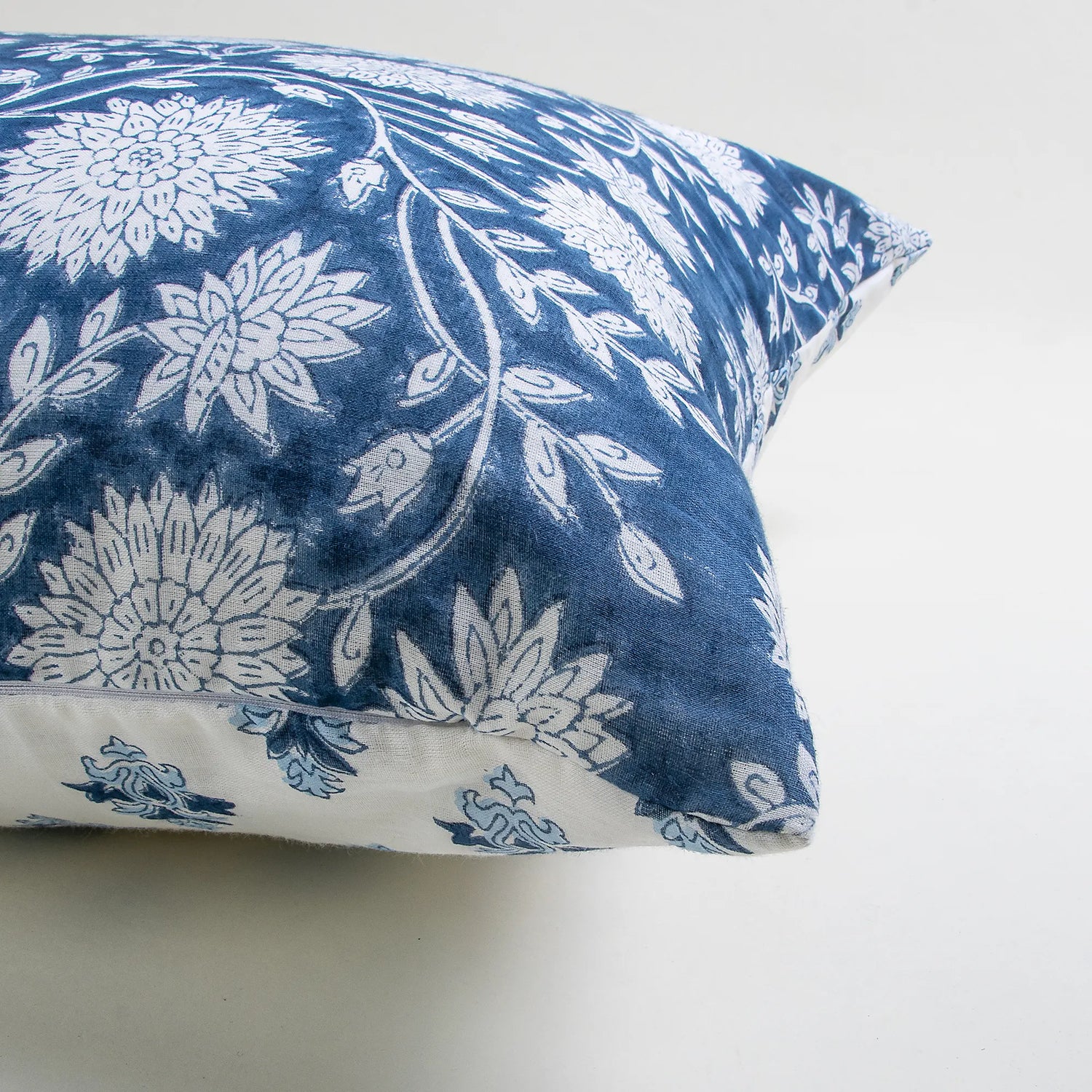 Reversible Hand Block Flower Print Cotton Pillow Case