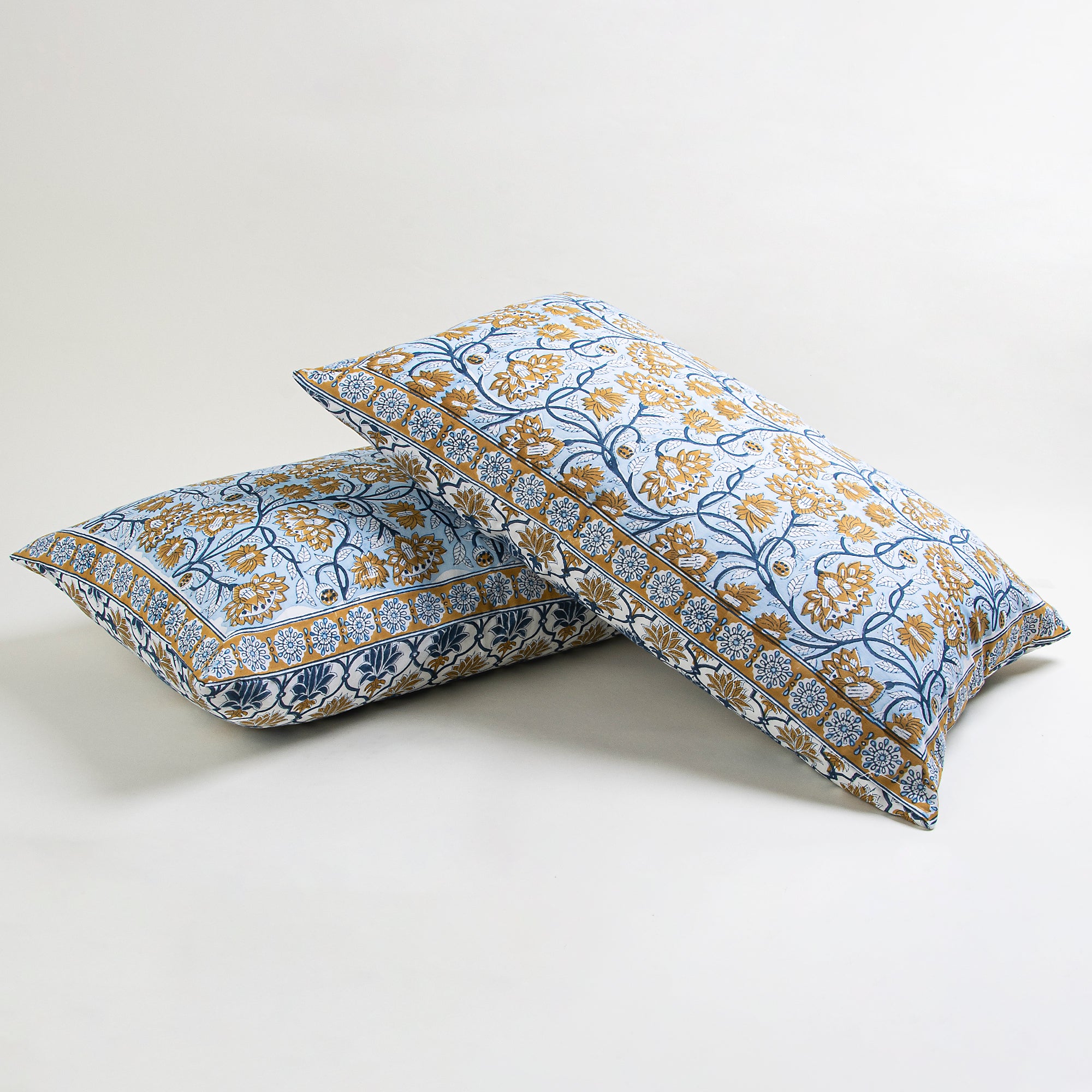 Reversible Hand Block Printed Floral Cushion Cover