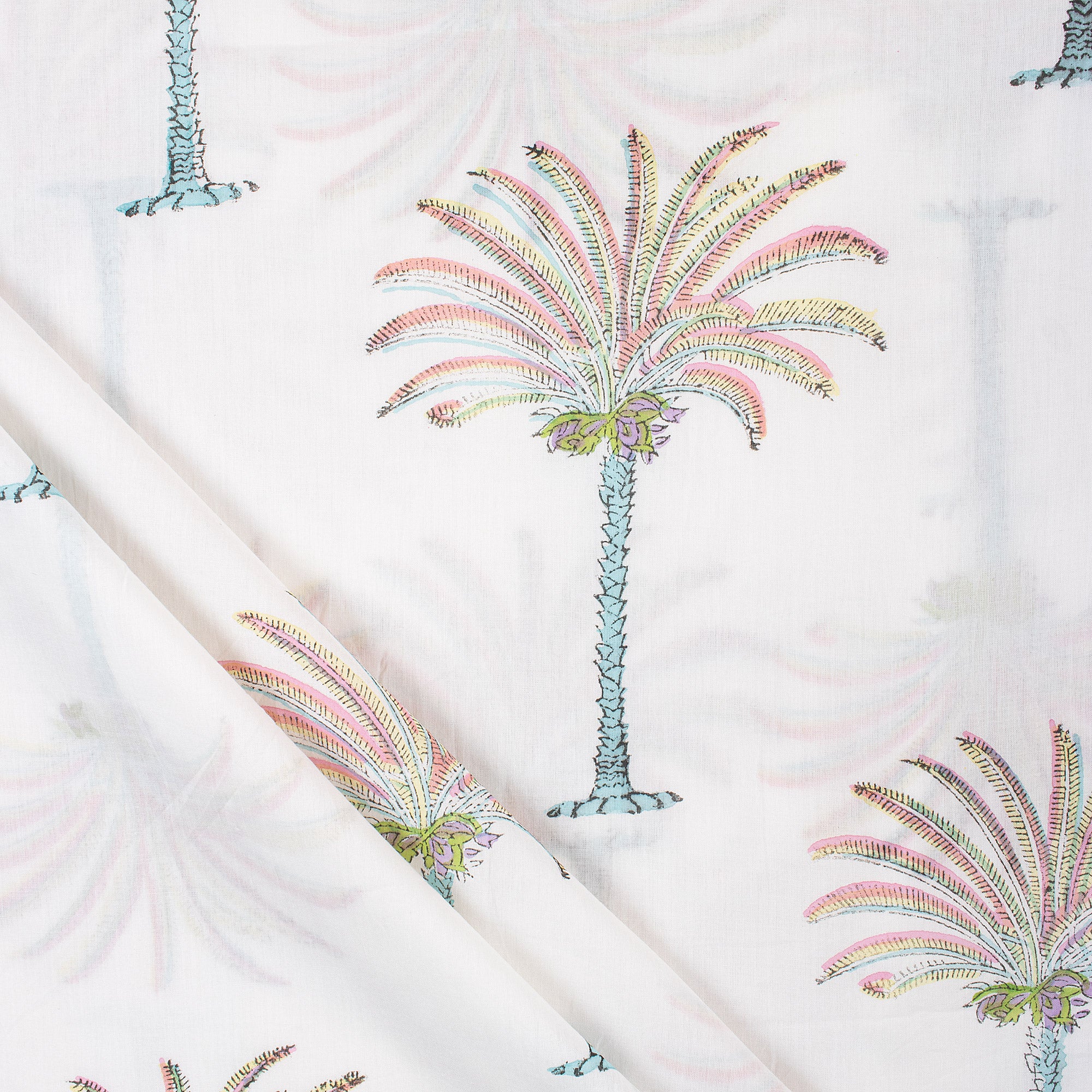 Palm Tree Indian Block Print Cotton Fabric for Dresses